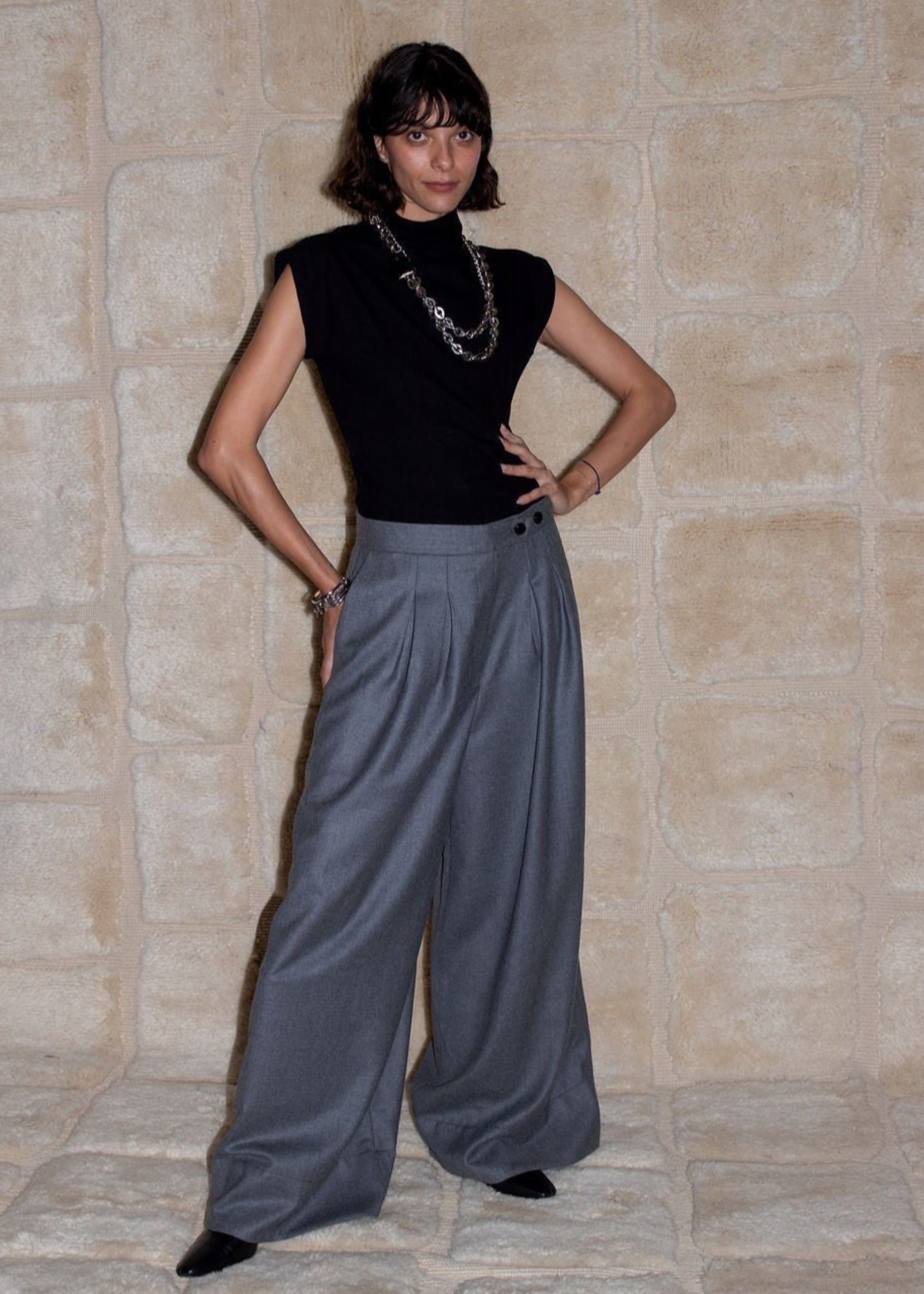 Atlas Slouchy Trouser - Grey (Pre - Order) - Meg