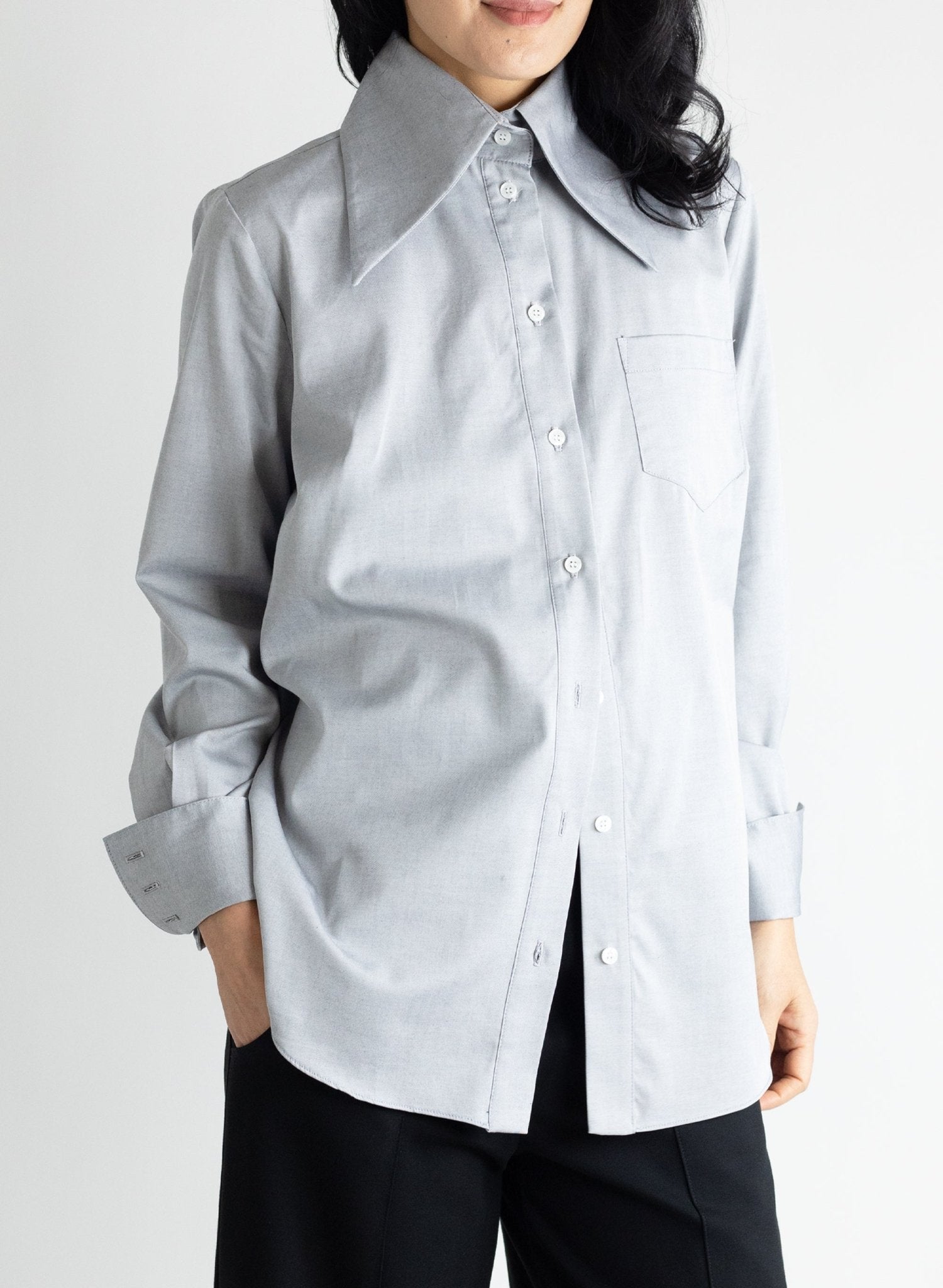 Big Collar Shirt - Black Chambray - Meg - Made in NYC