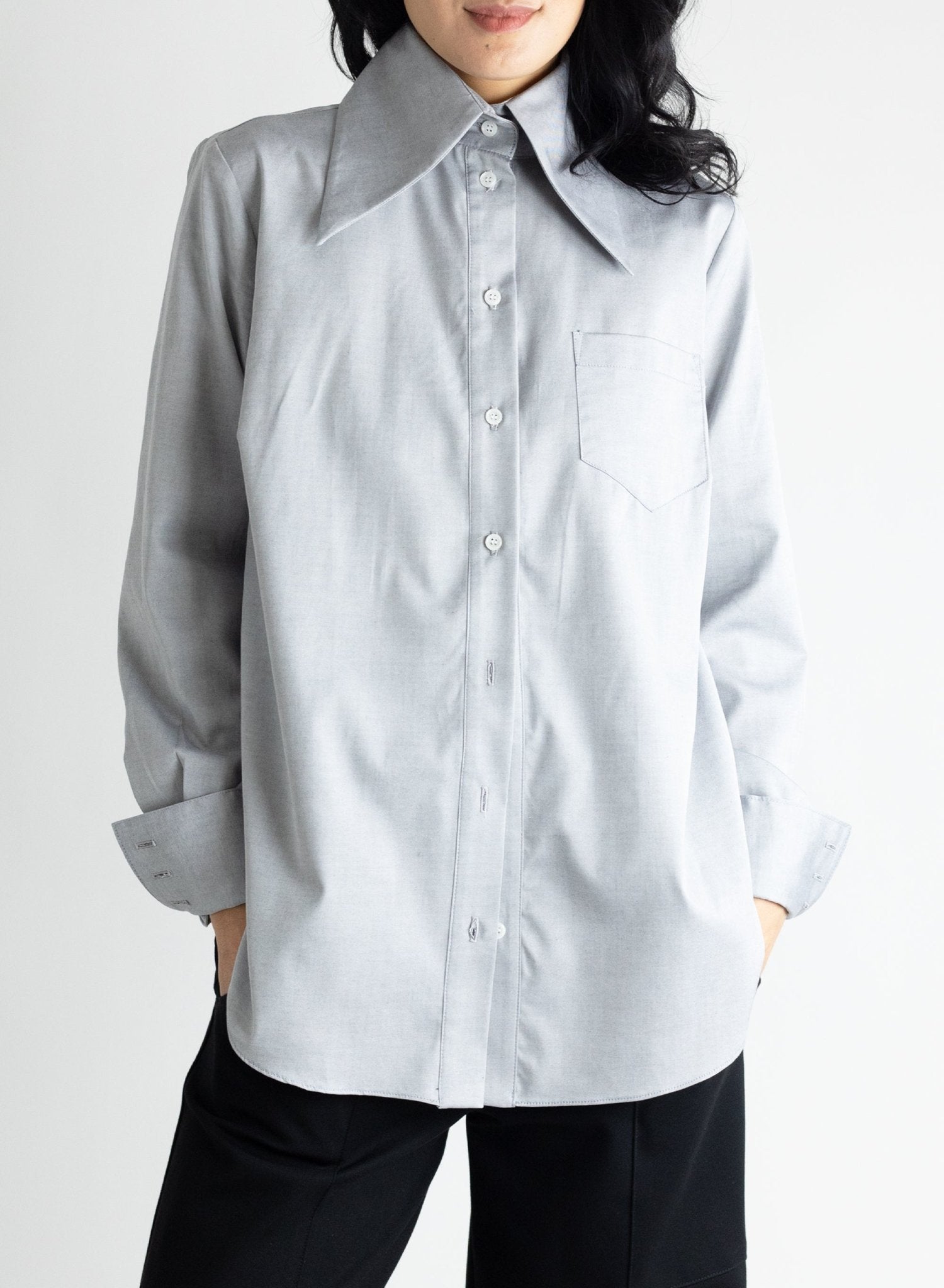 Big Collar Shirt - Black Chambray - Meg - Made in NYC