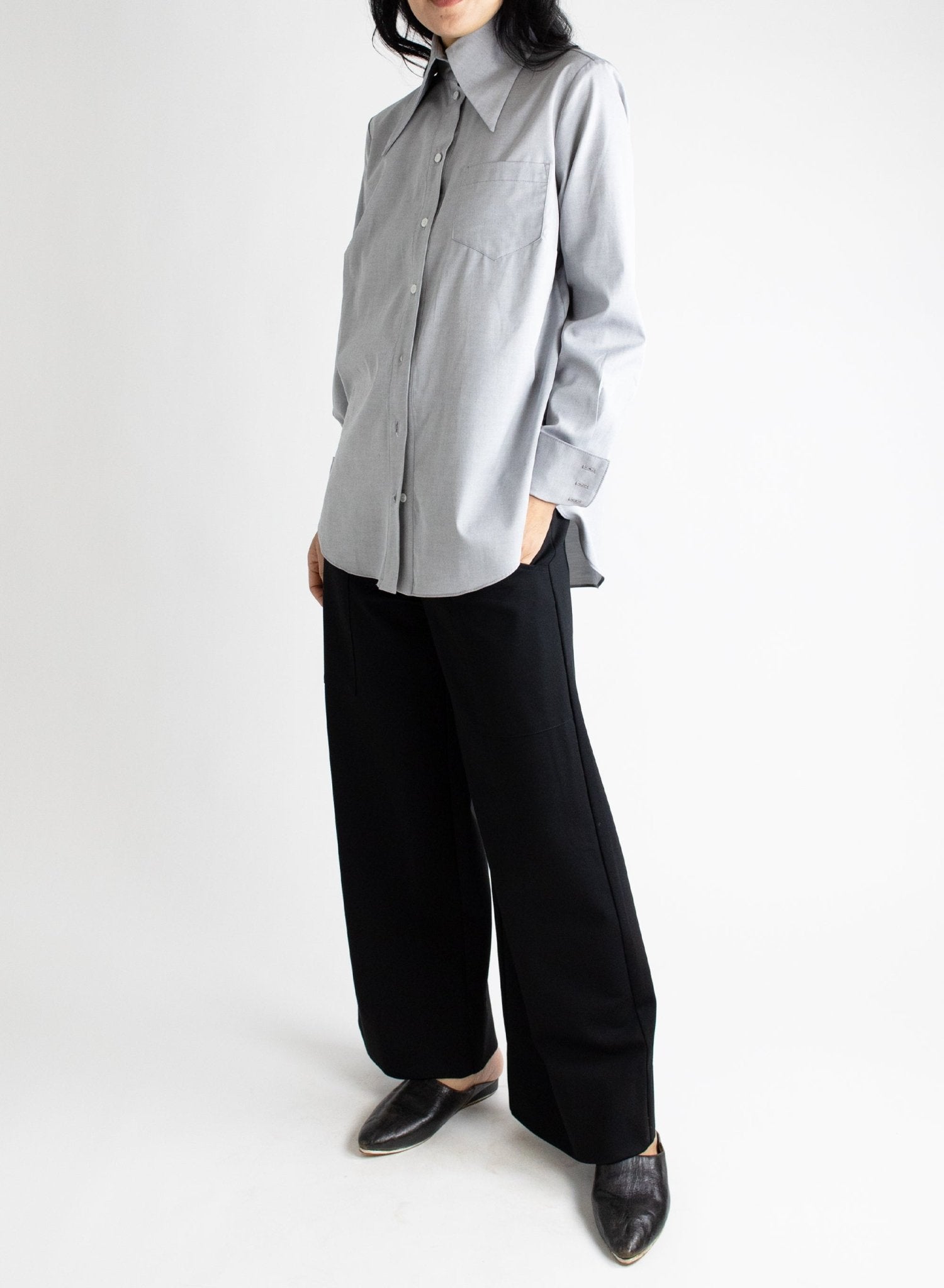 Big Collar Shirt - Black Chambray - Meg - Made in NYC