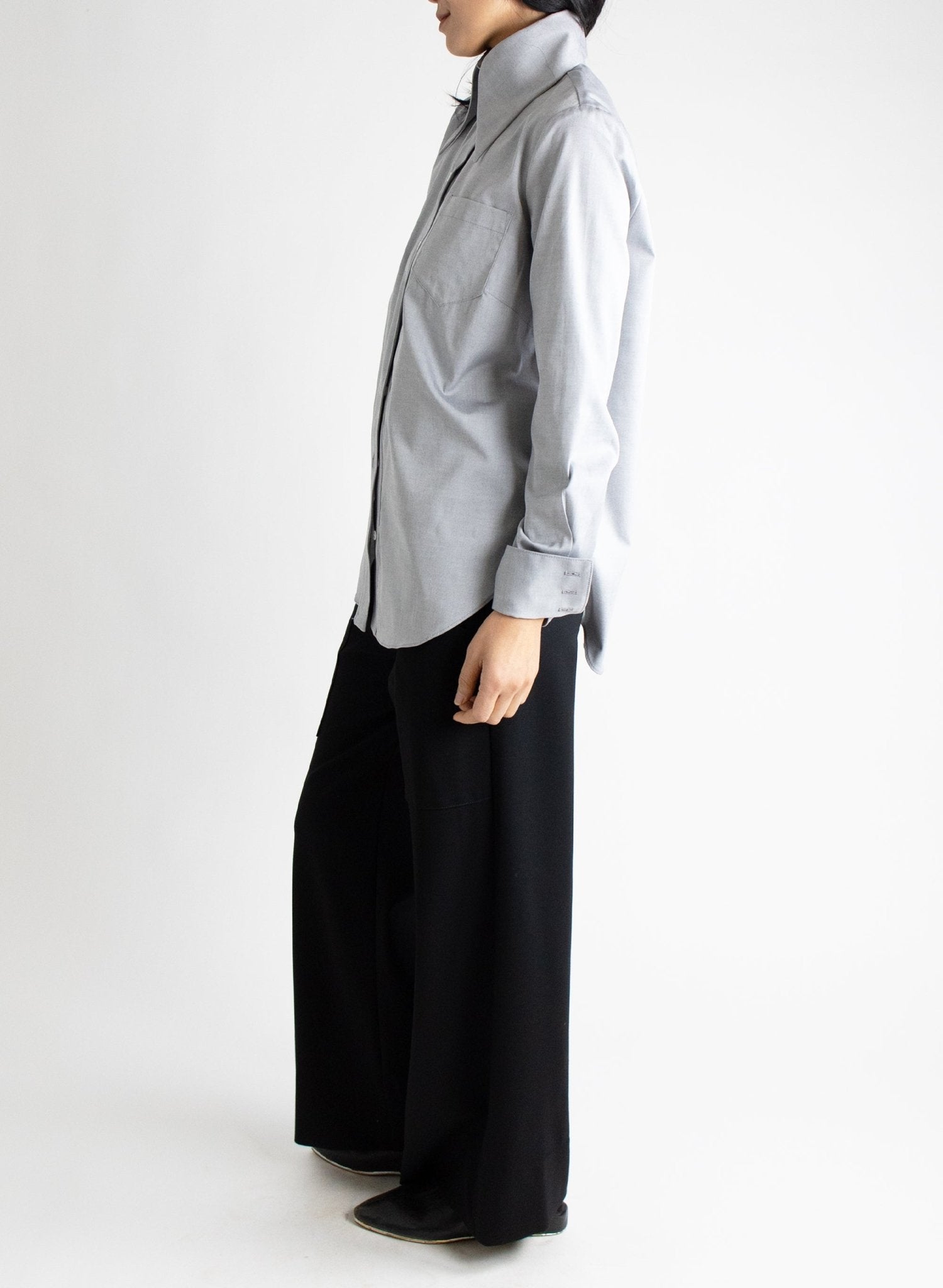 Big Collar Shirt - Black Chambray - Meg - Made in NYC