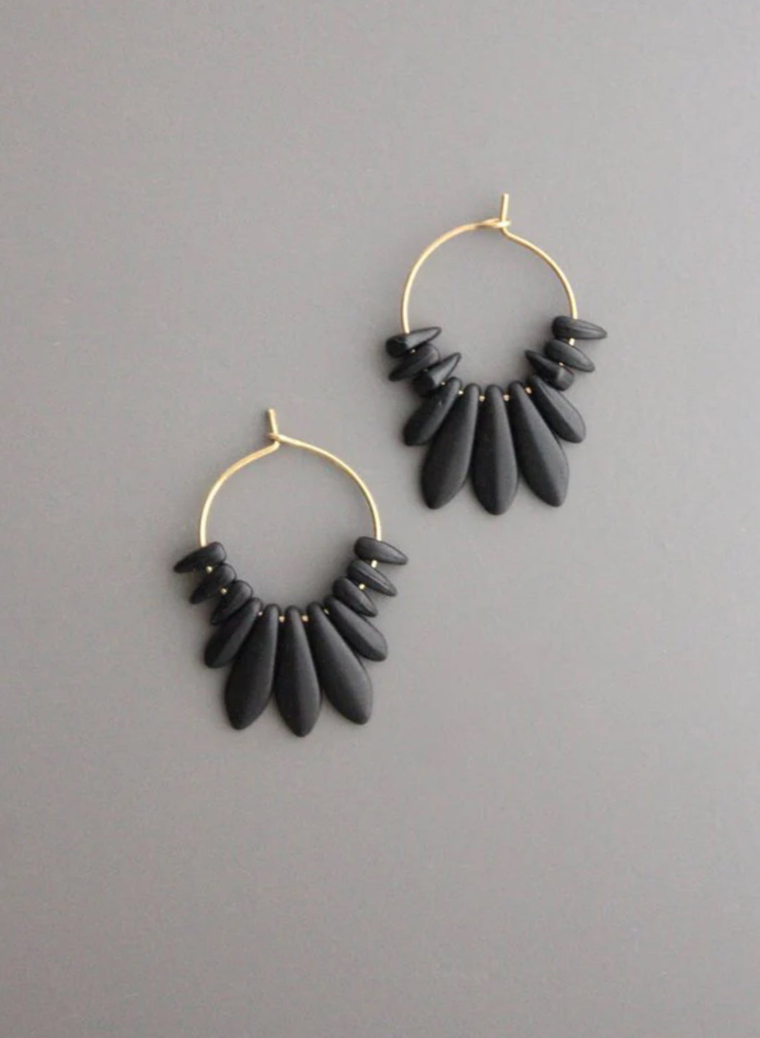 David Aubrey - Black Glass Hoop Earrings - Meg