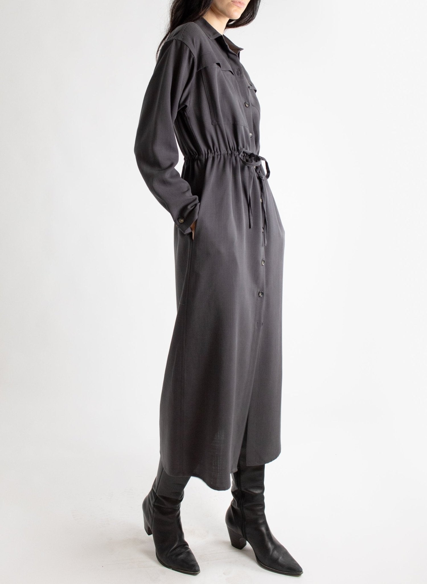 Domingo Drawstring Dress - Graphite - Meg - Made in Canada