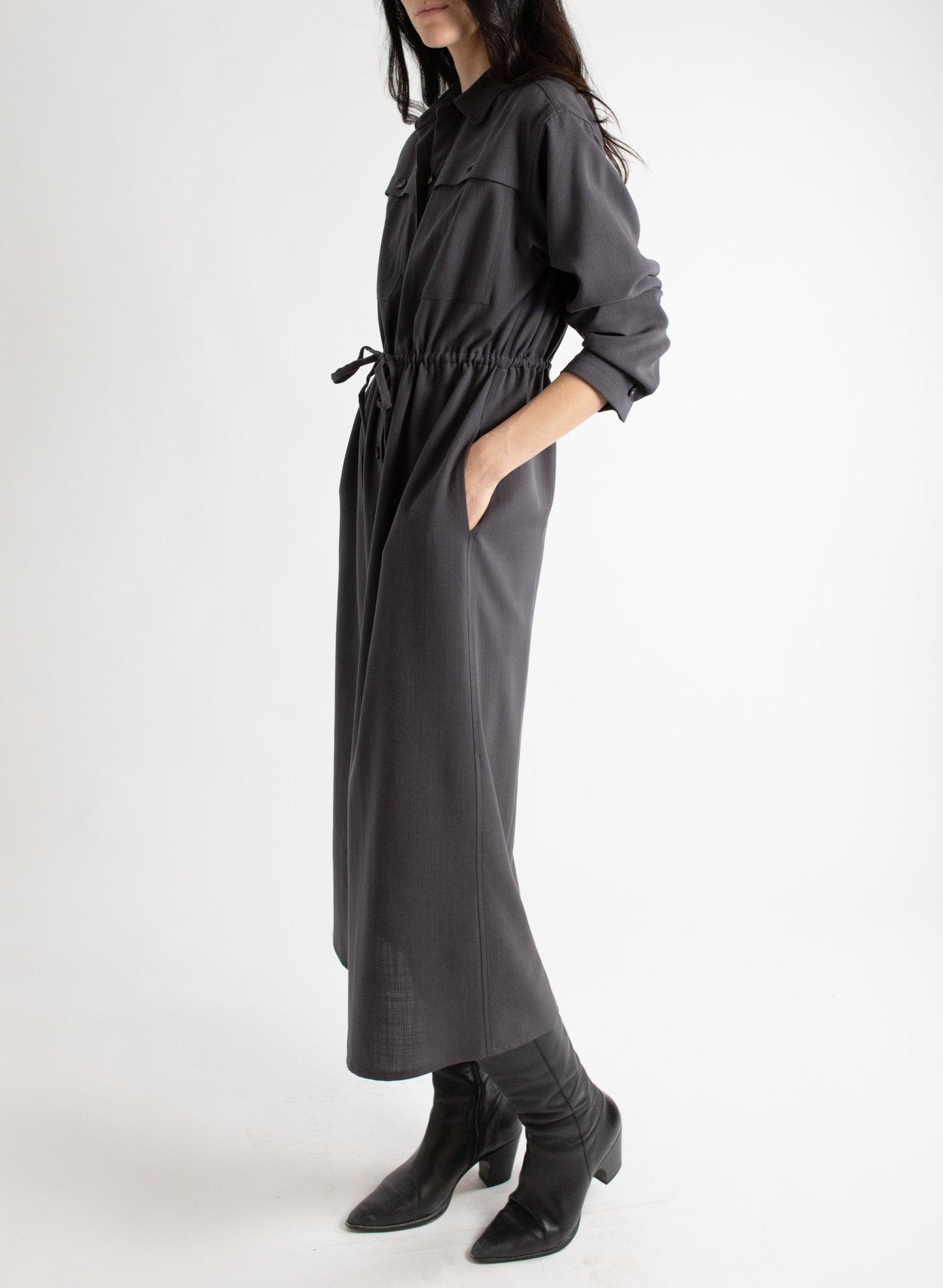 Domingo Drawstring Dress - Graphite - Meg - Made in Canada