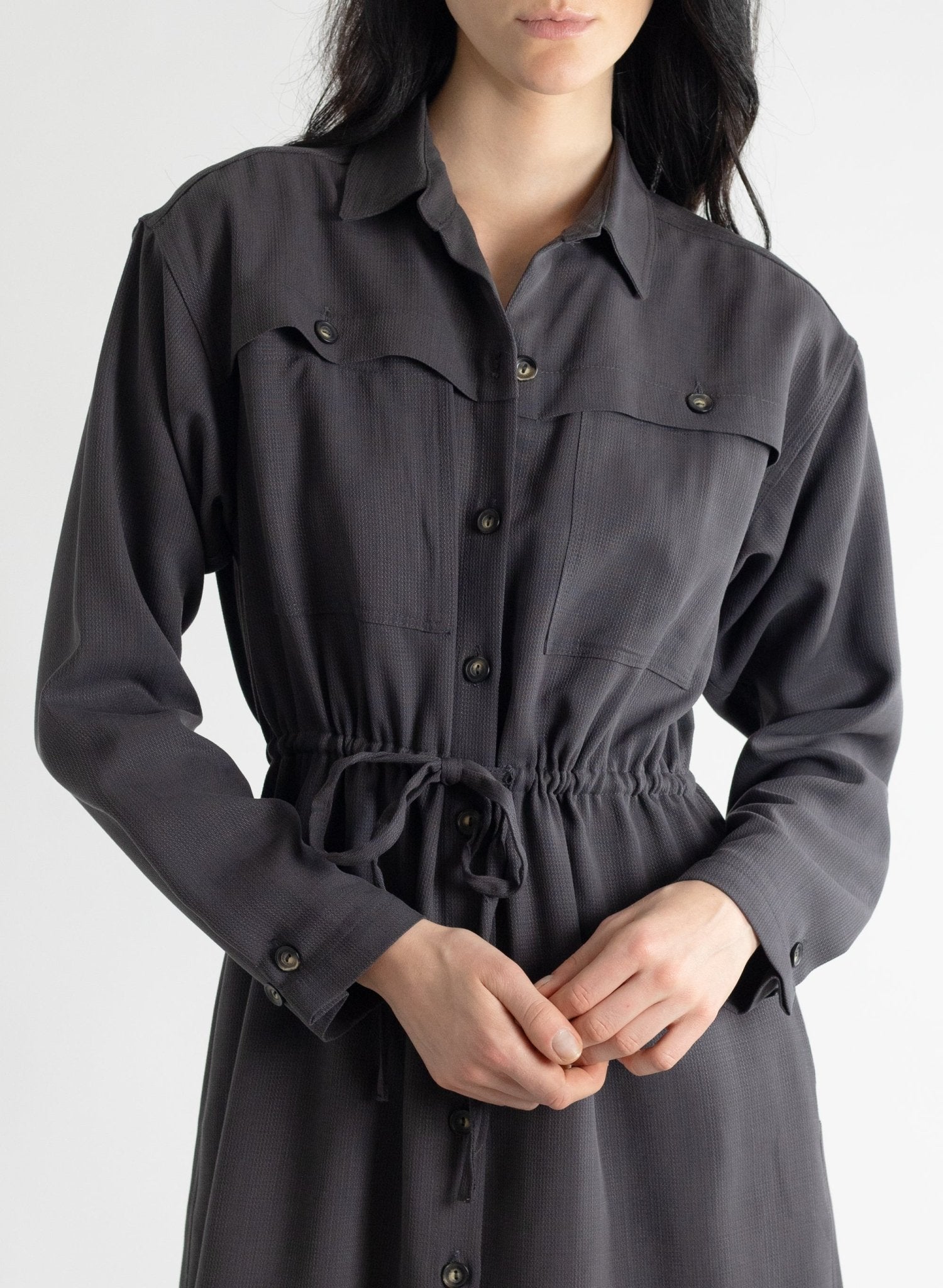 Domingo Drawstring Dress - Graphite - Meg - Made in Canada