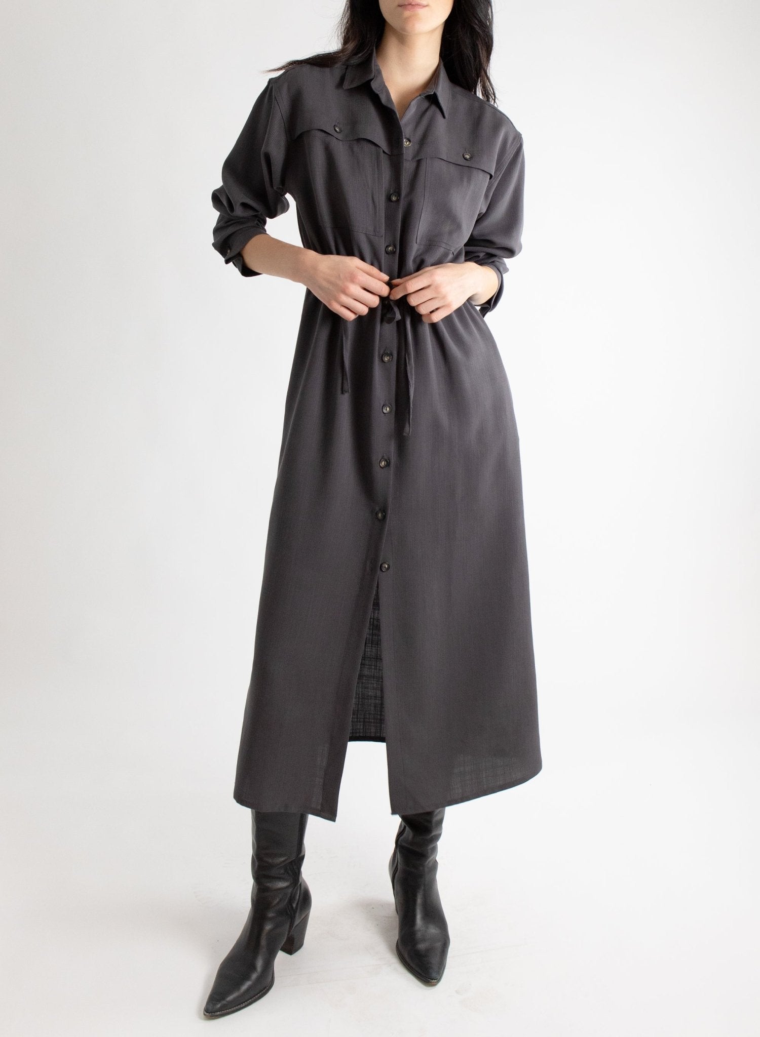 Domingo Drawstring Dress - Graphite - Meg - Made in Canada