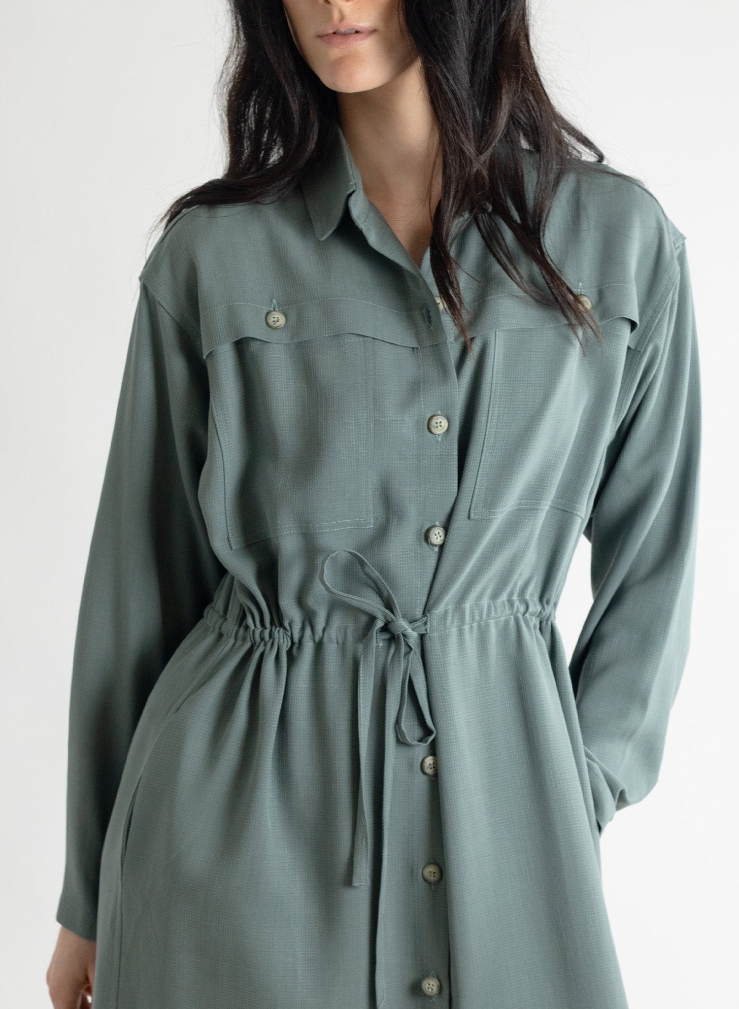 Domingo Drawstring Dress - Slate - Meg - Made in Canada