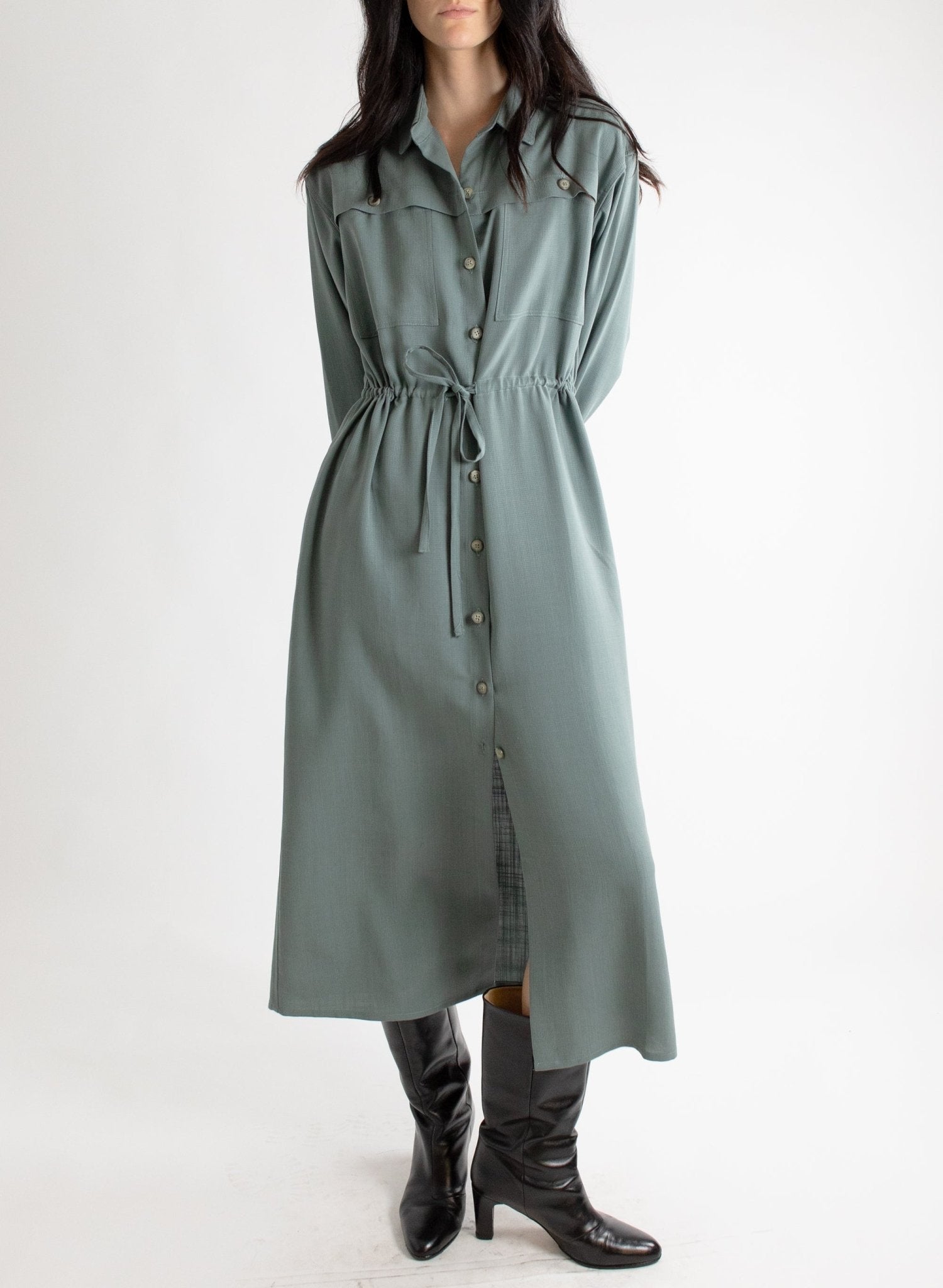 Domingo Drawstring Dress - Slate - Meg - Made in Canada