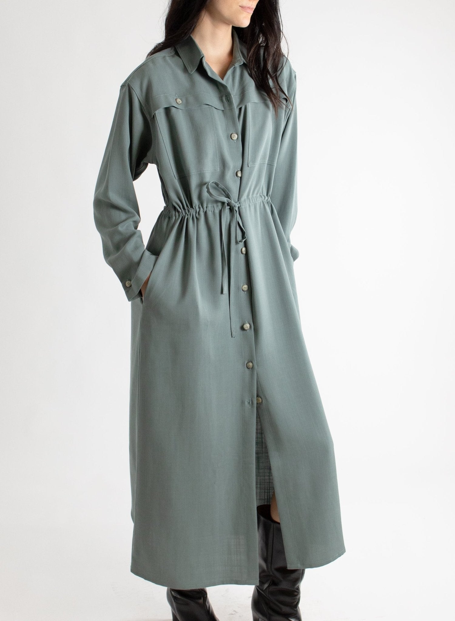 Domingo Drawstring Dress - Slate - Meg - Made in Canada