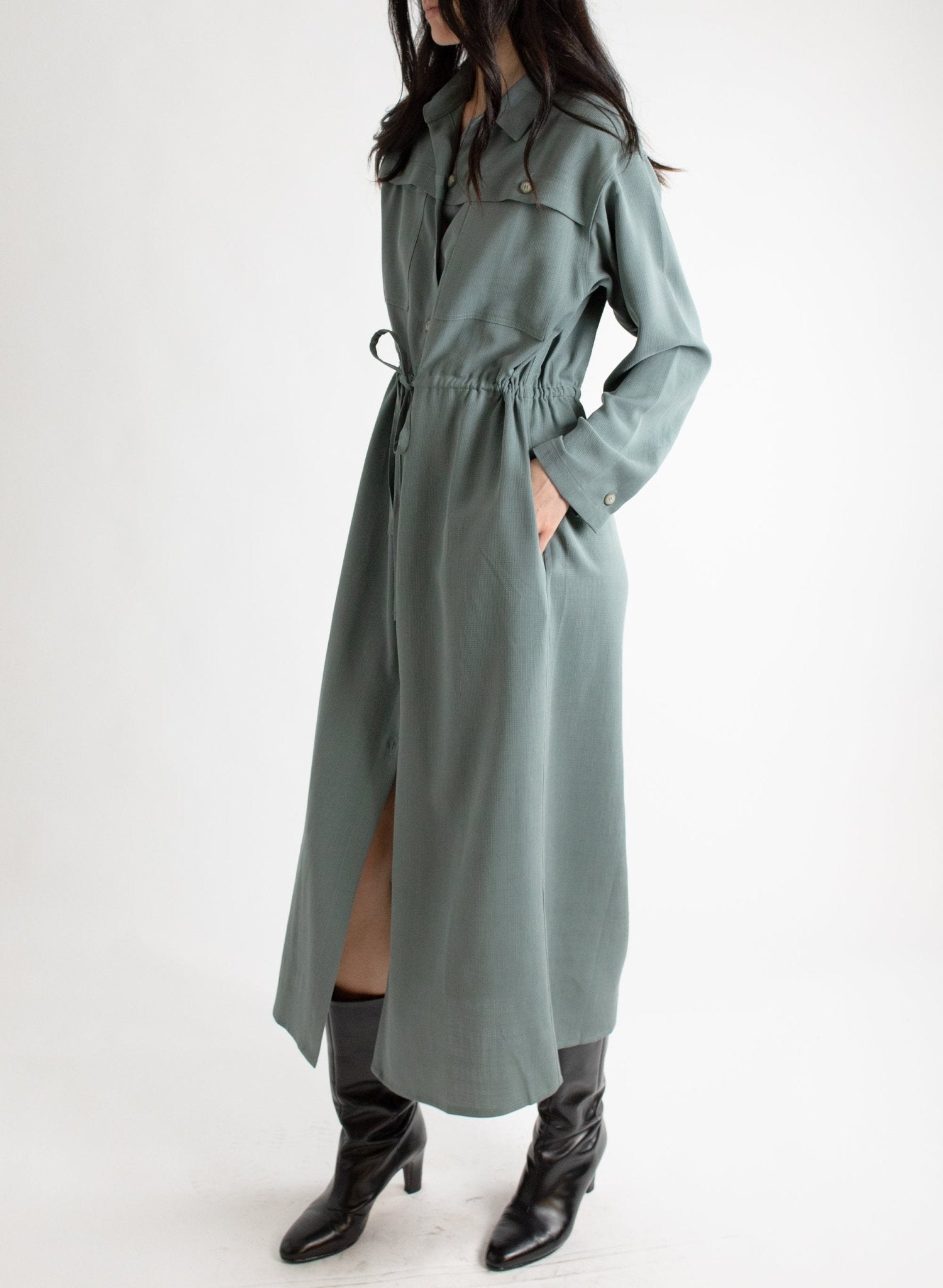 Domingo Drawstring Dress - Slate - Meg - Made in Canada