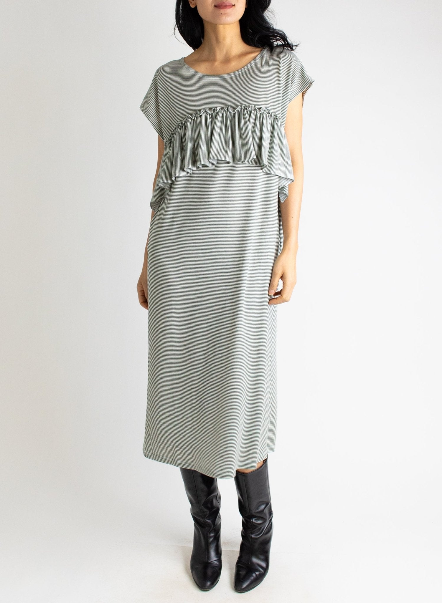 GlimpseGlimpser Dress - Olive Stripe - Meg - Made in NYC
