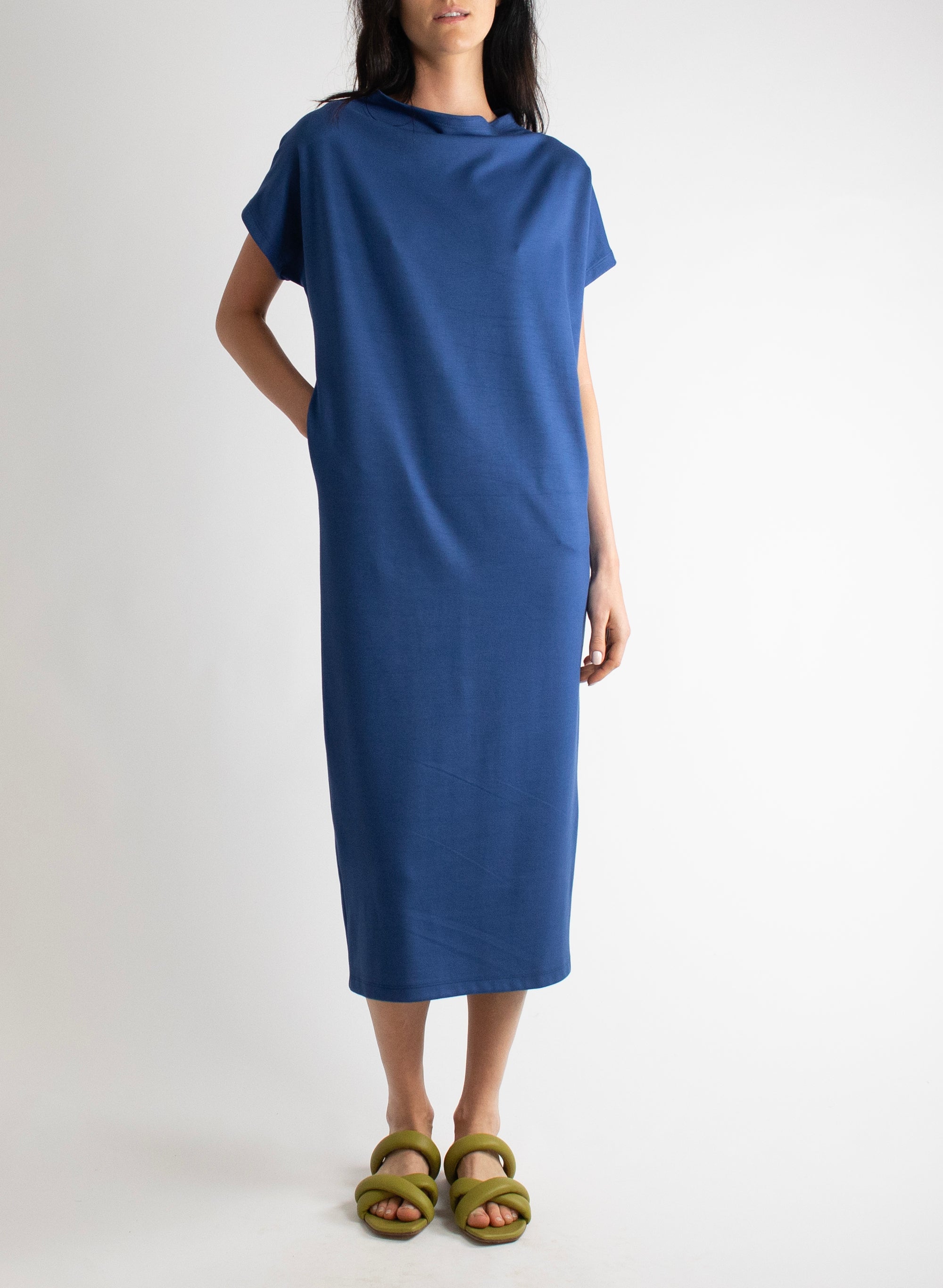 Mock Neck T-Shirt Dress - Denim - Meg Canada