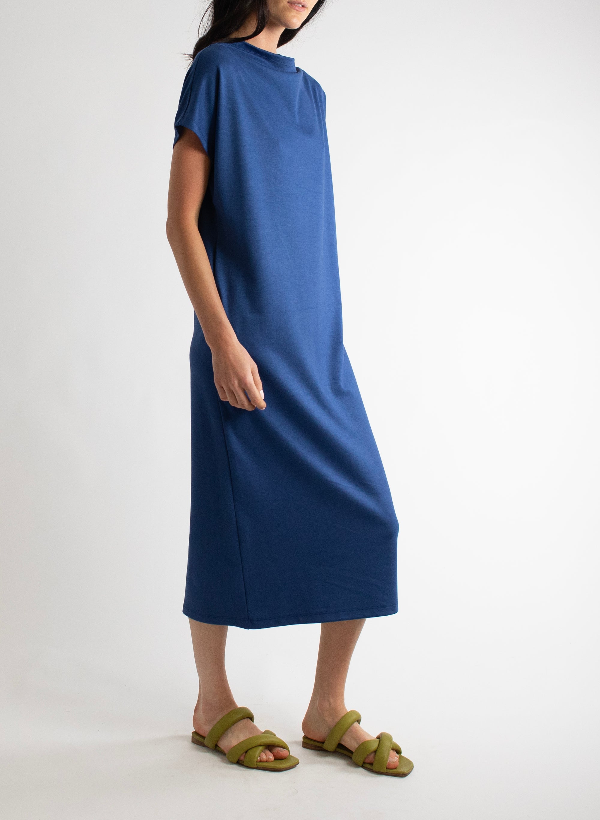 Mock Neck T-Shirt Dress - Denim - Meg Canada