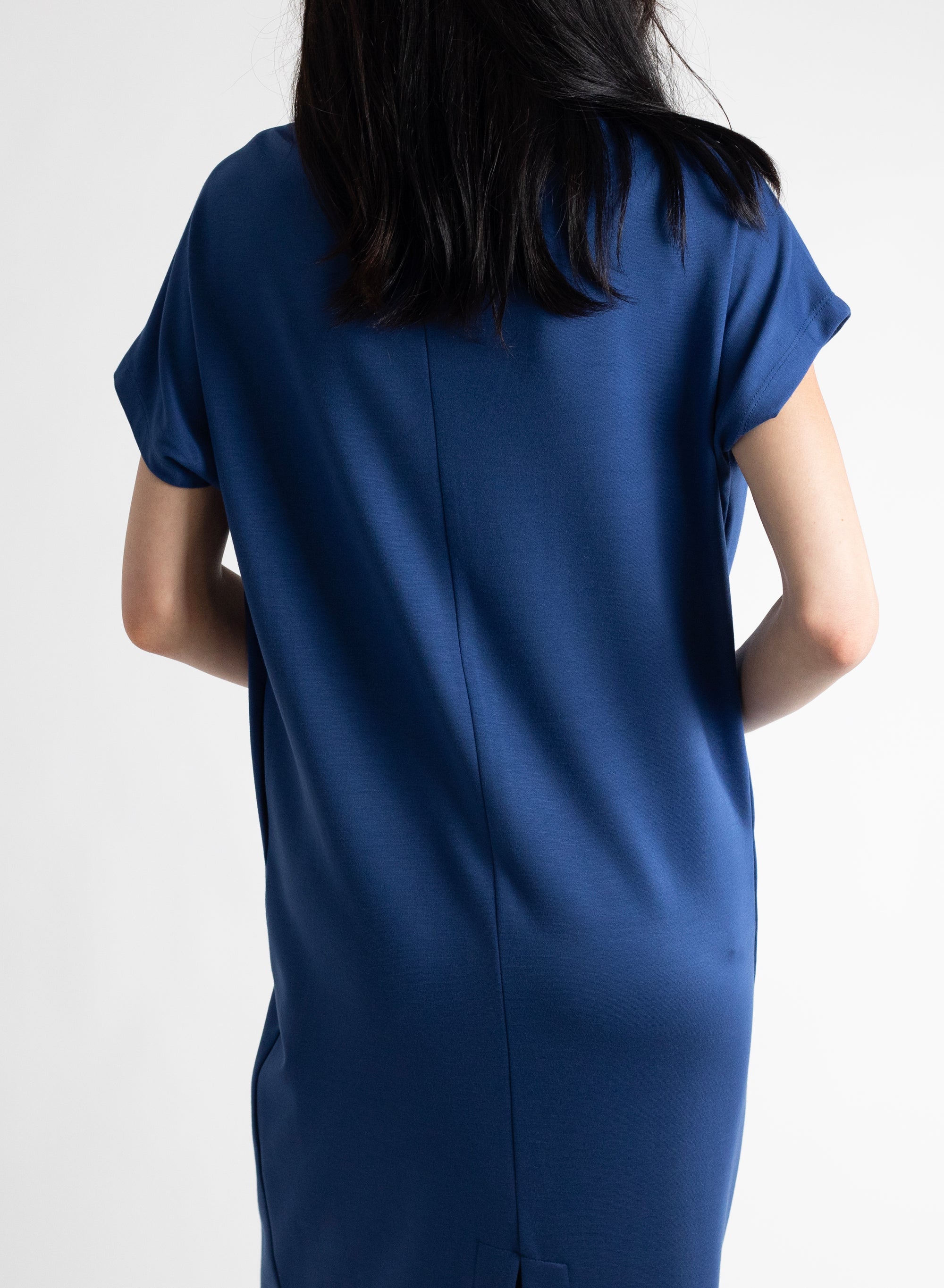 Mock Neck T-Shirt Dress - Denim - Meg Canada