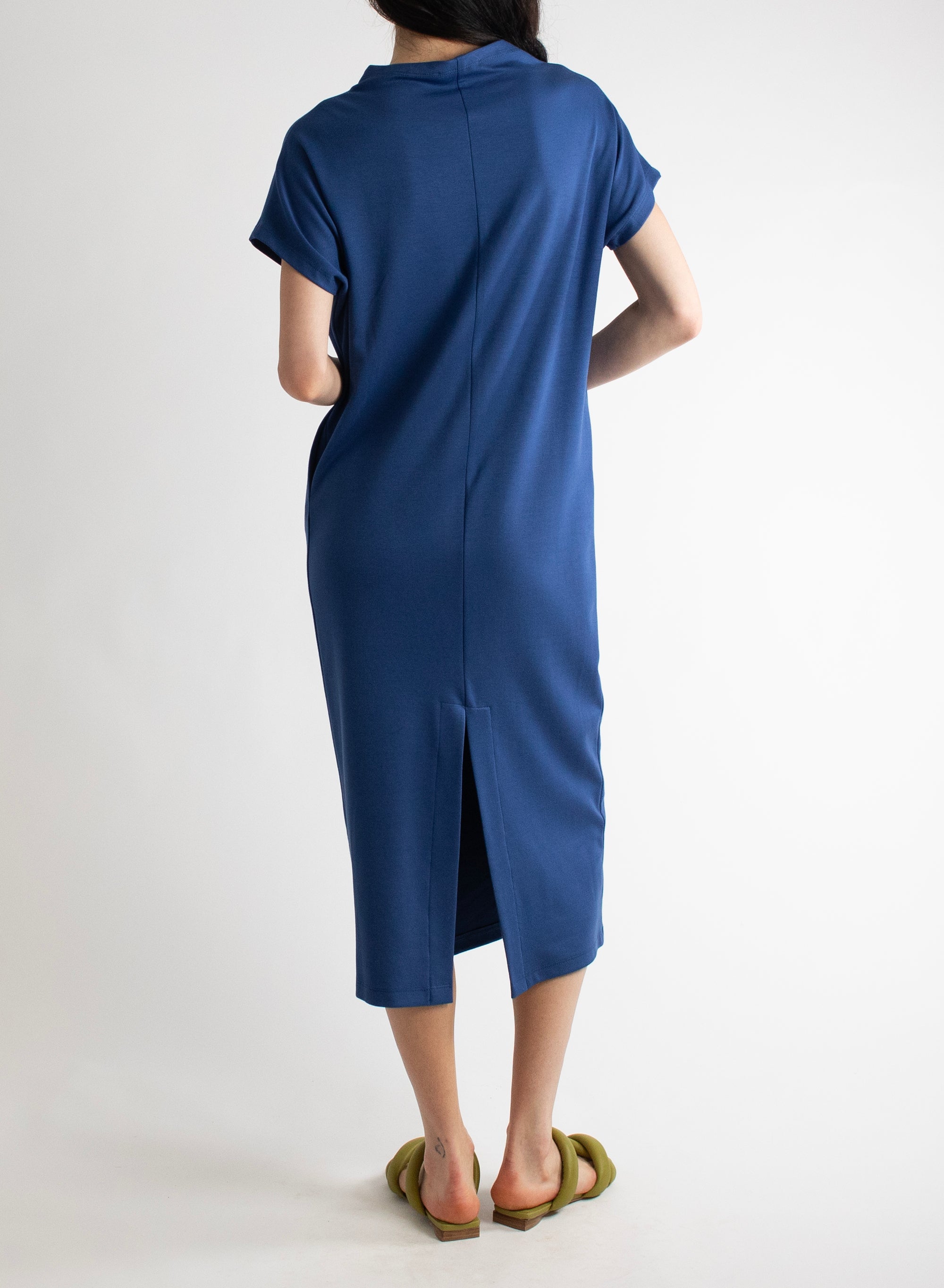 Mock Neck T-Shirt Dress - Denim - Meg Canada