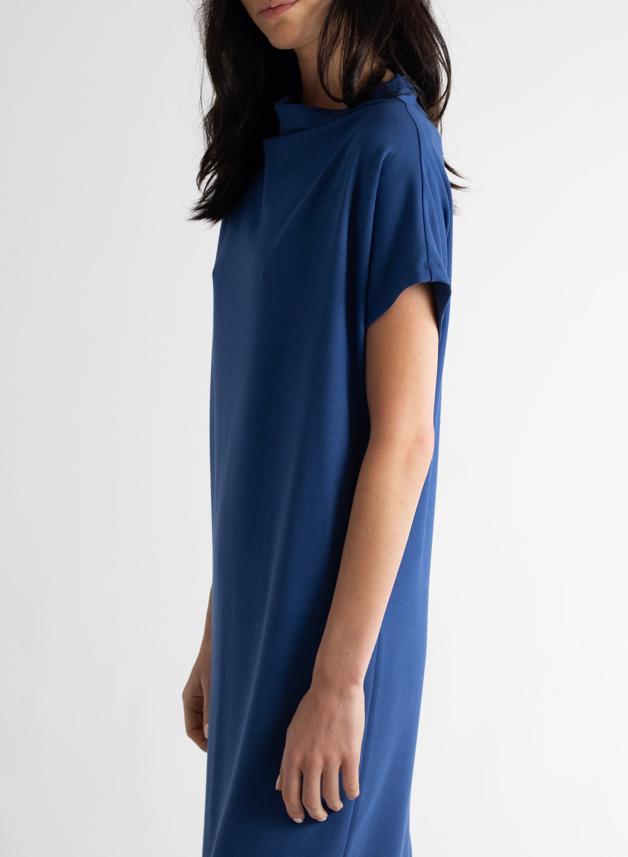 Mock Neck T-Shirt Dress - Denim - Meg Canada