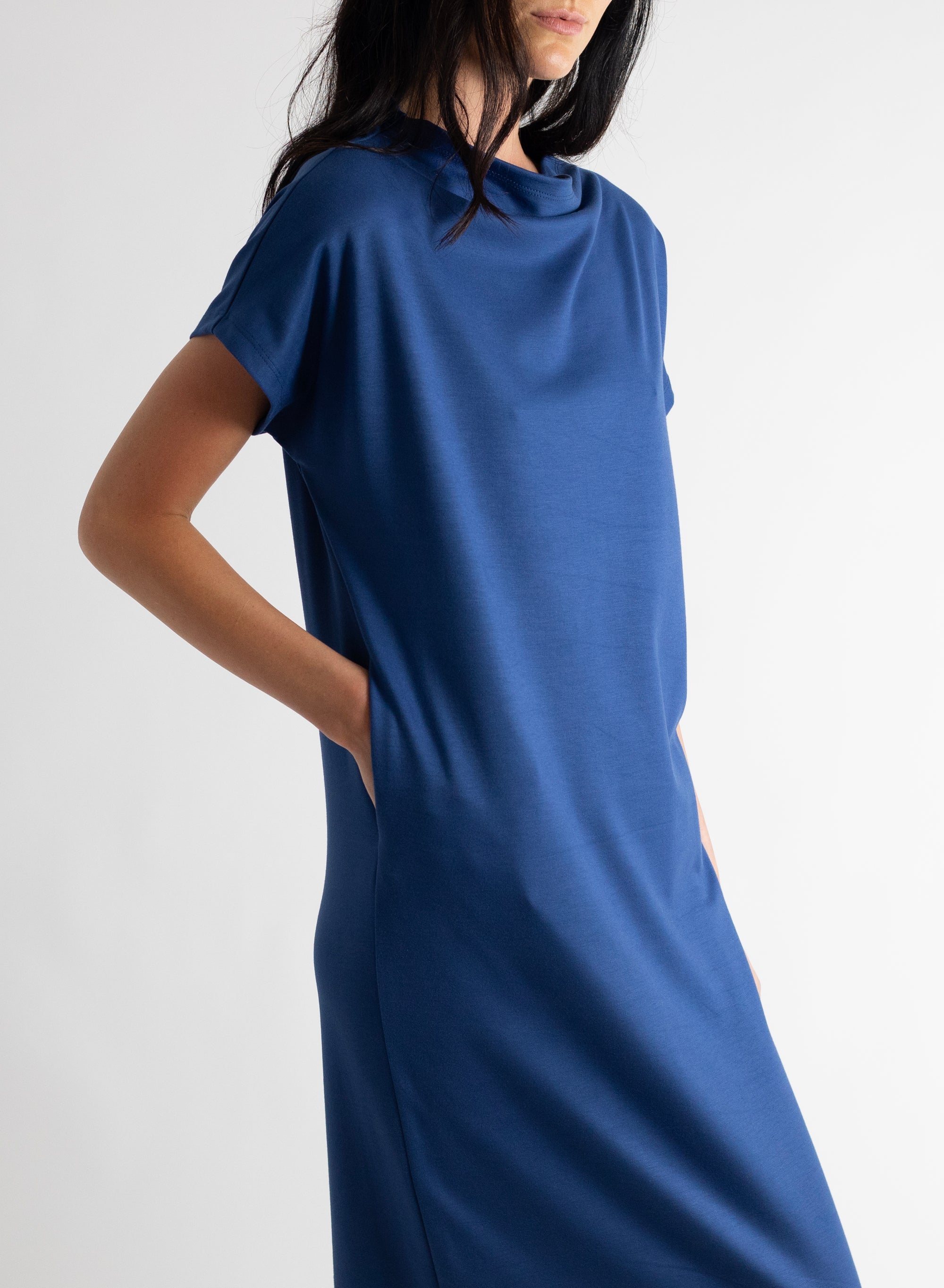 Mock Neck T-Shirt Dress - Denim - Meg Canada