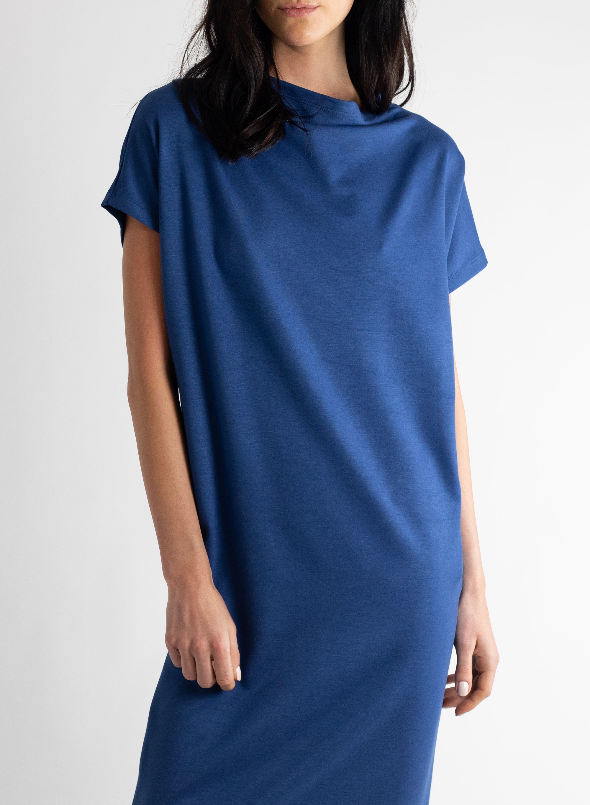 Mock Neck T-Shirt Dress - Denim - Meg Canada