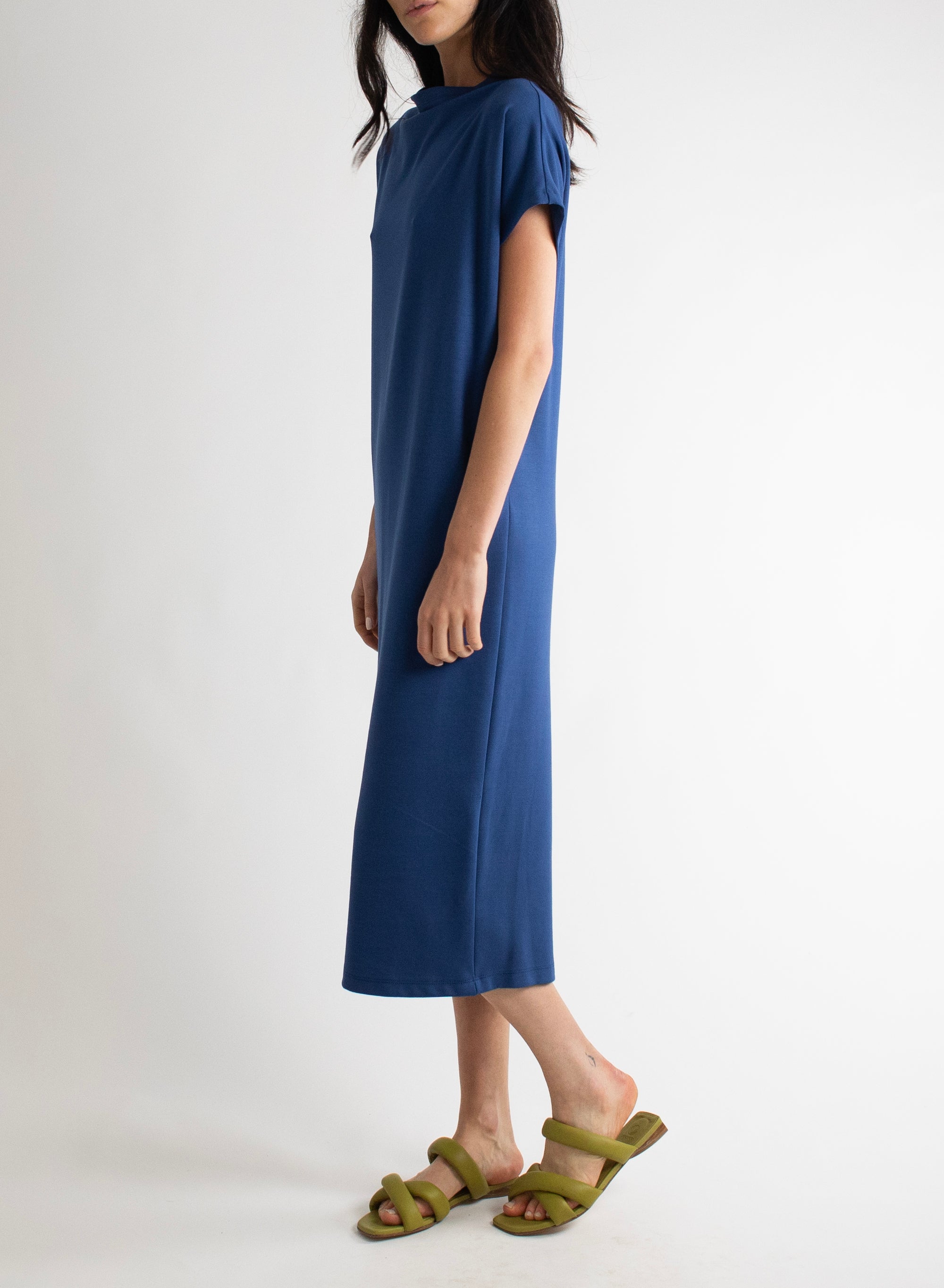 Mock Neck T-Shirt Dress - Denim - Meg Canada