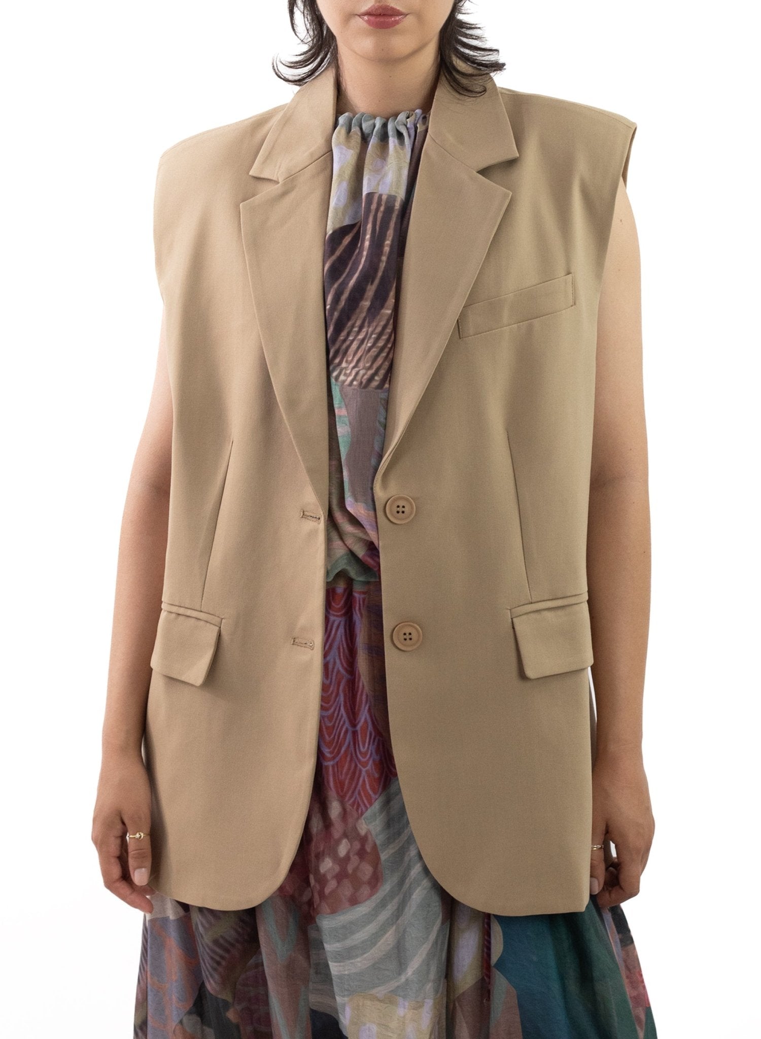 Oversized Blazer Vest - Taupe - Meg