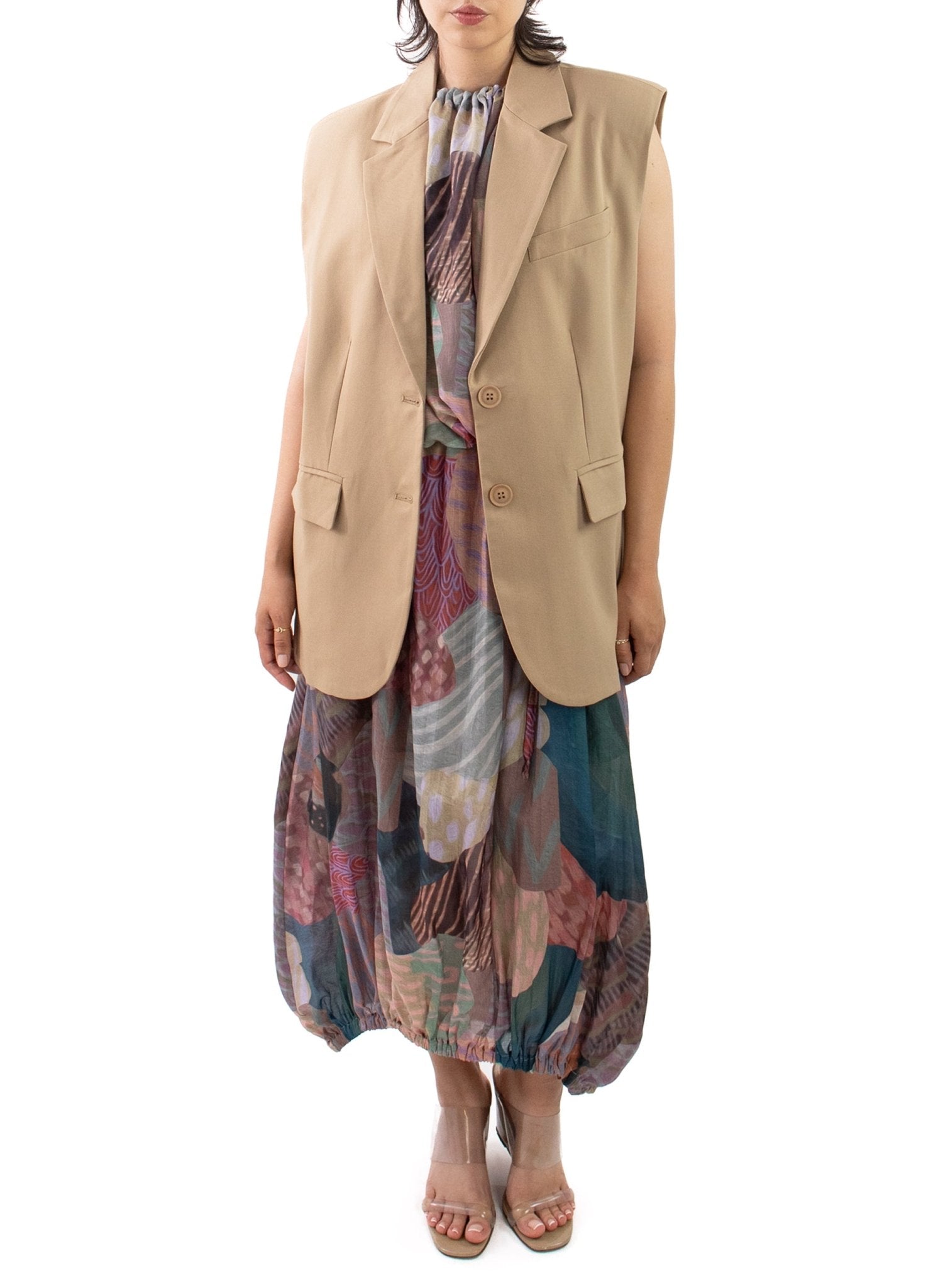 Oversized Blazer Vest - Taupe - Meg