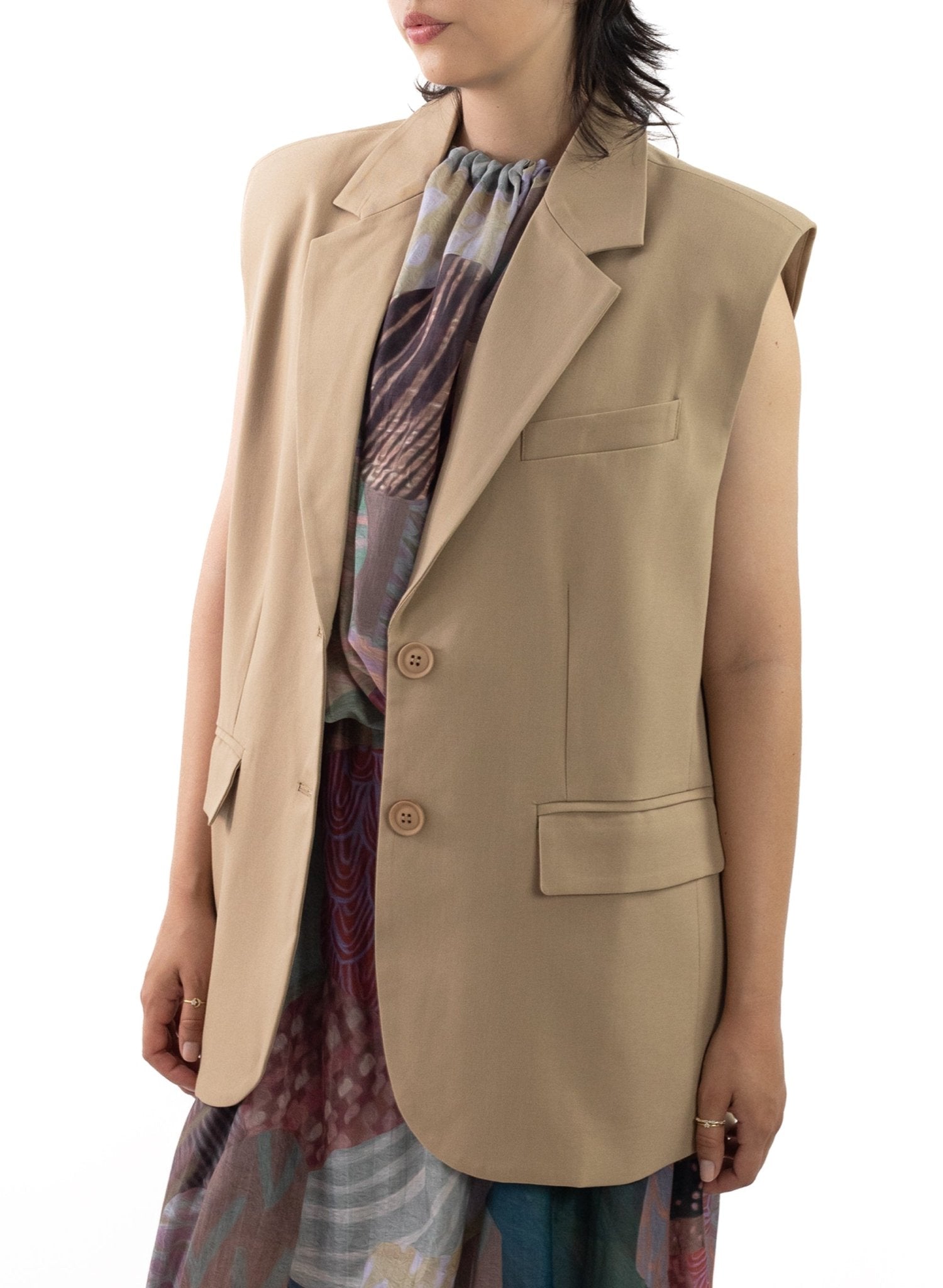 Oversized Blazer Vest - Taupe - Meg