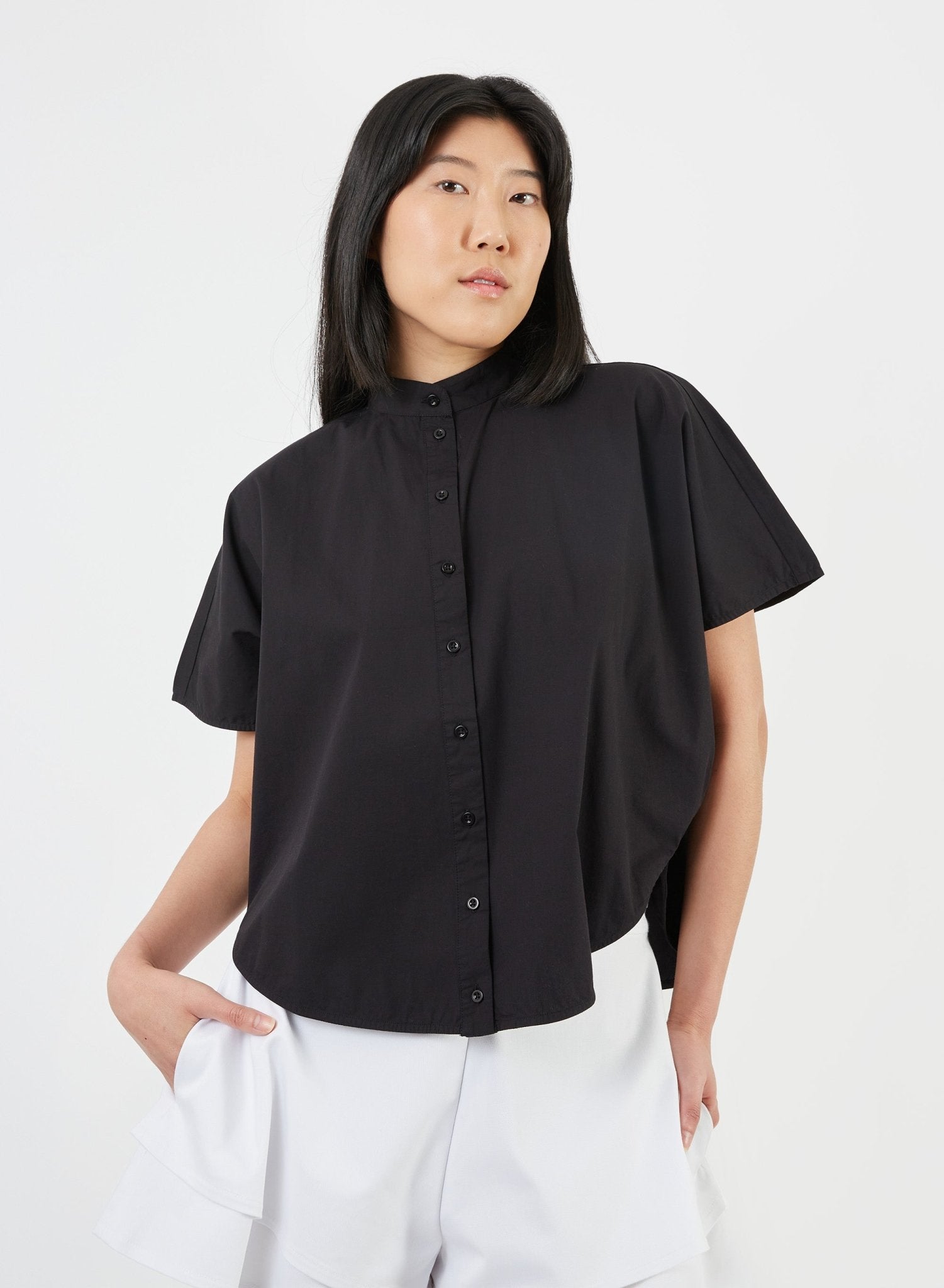 Rounded Hem Shirt - Black - Meg