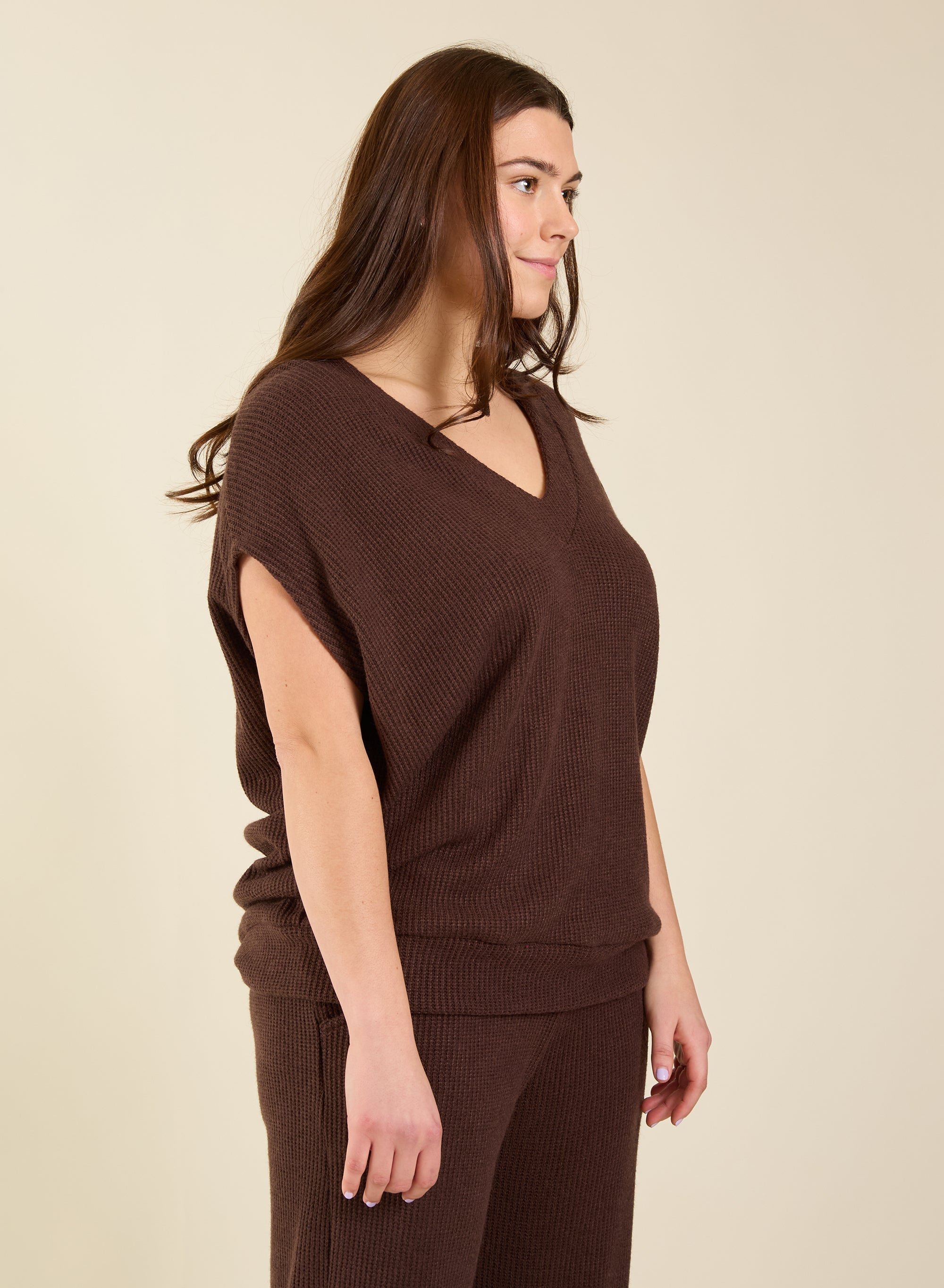 Joan V-Neck Top - Brown - Meg Canada