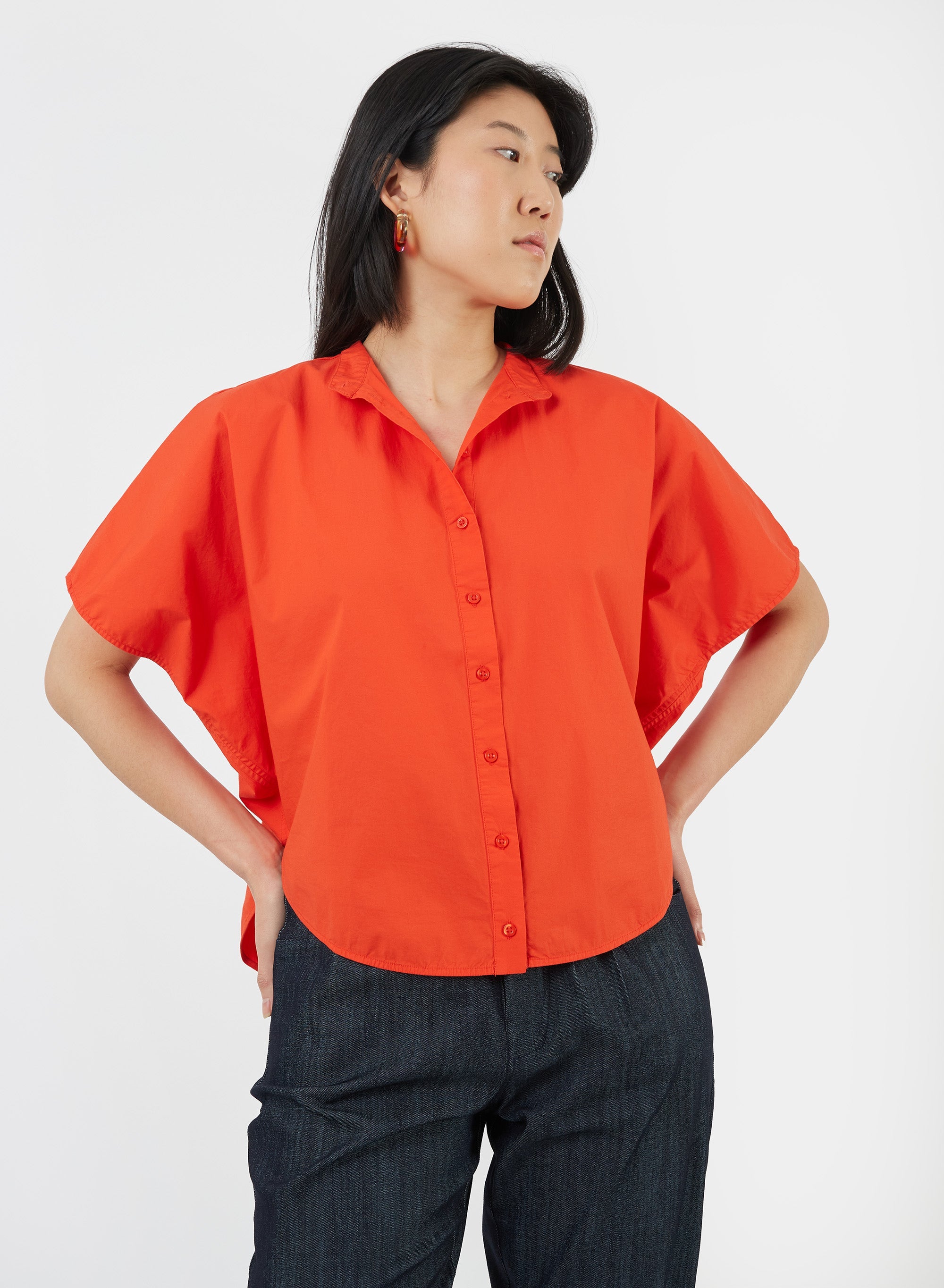 Rounded Hem Shirt - White - Meg Canada