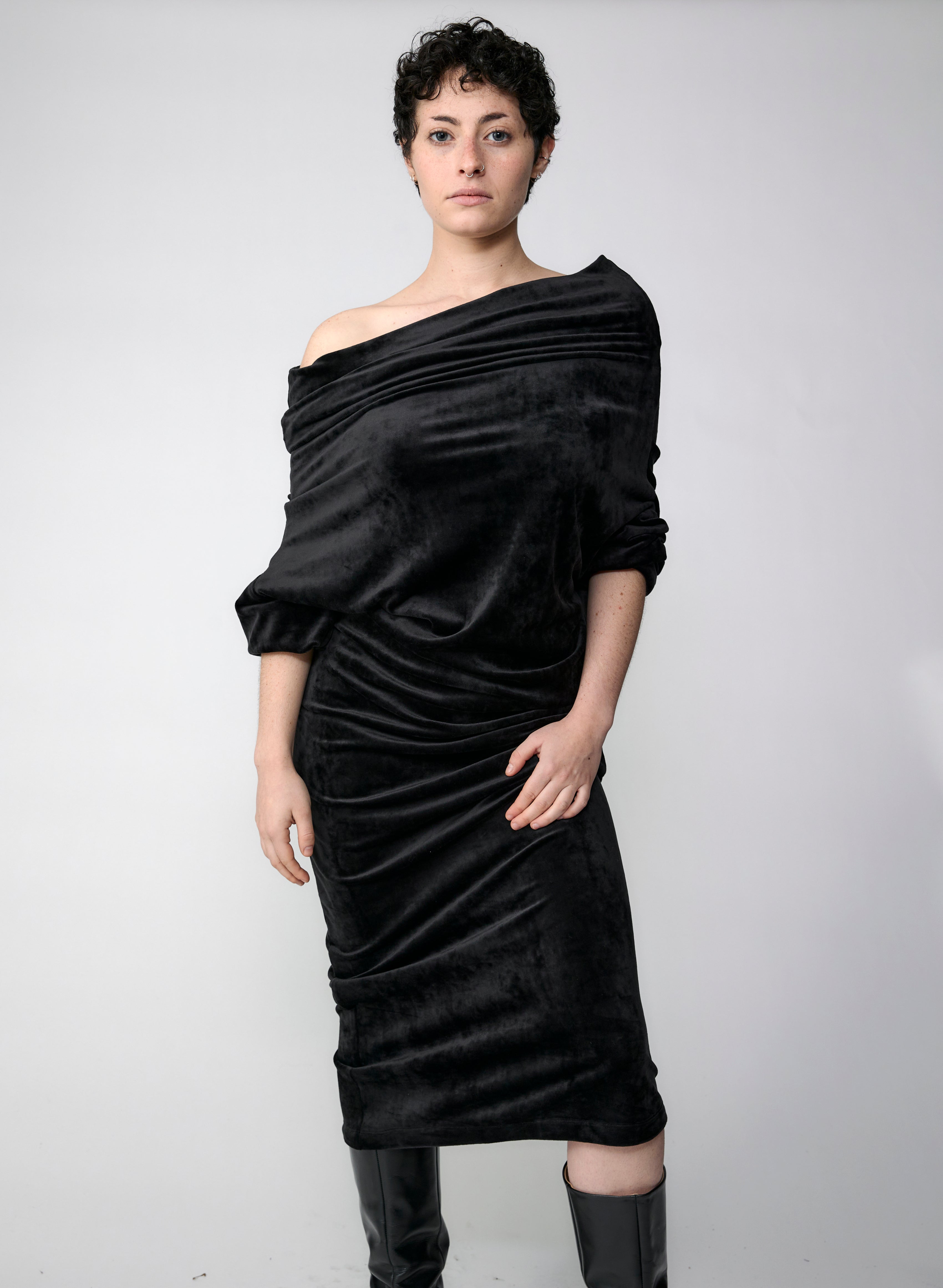 Crazy Sweater Dress - Black Velour (Pre-Order)