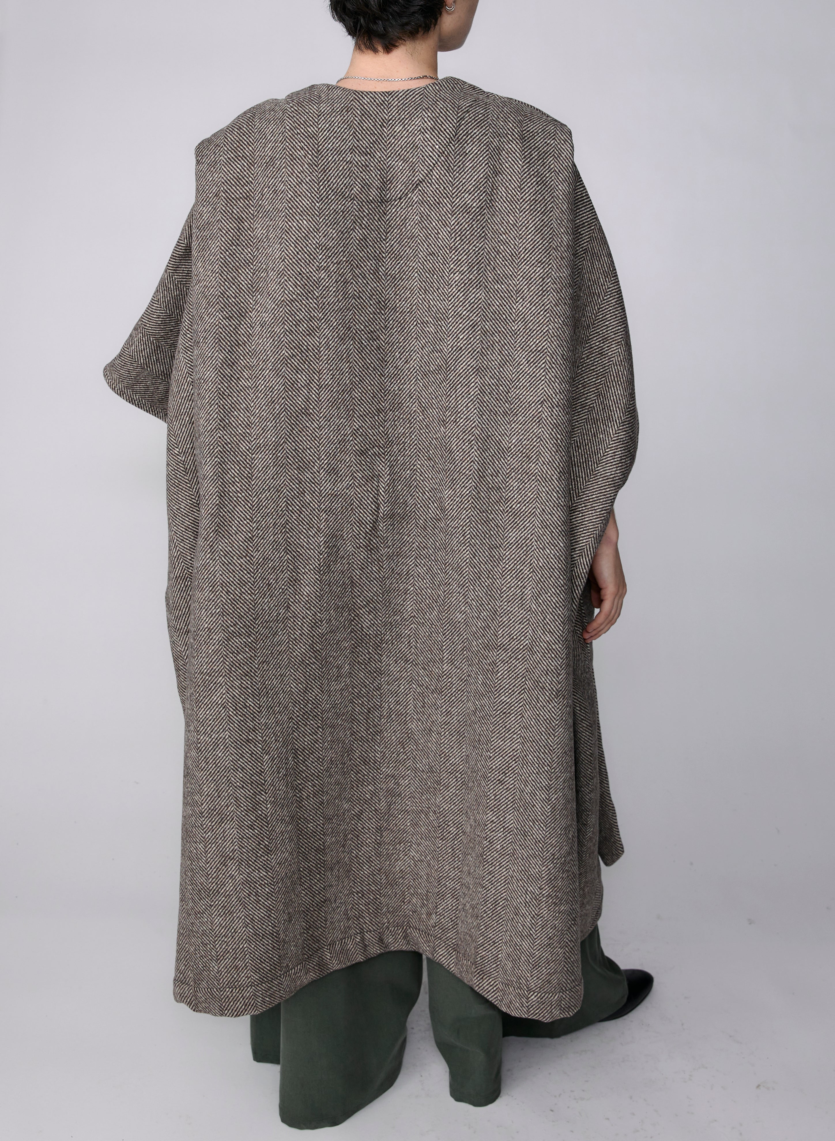 Draped Coat - Ivory Herringbone