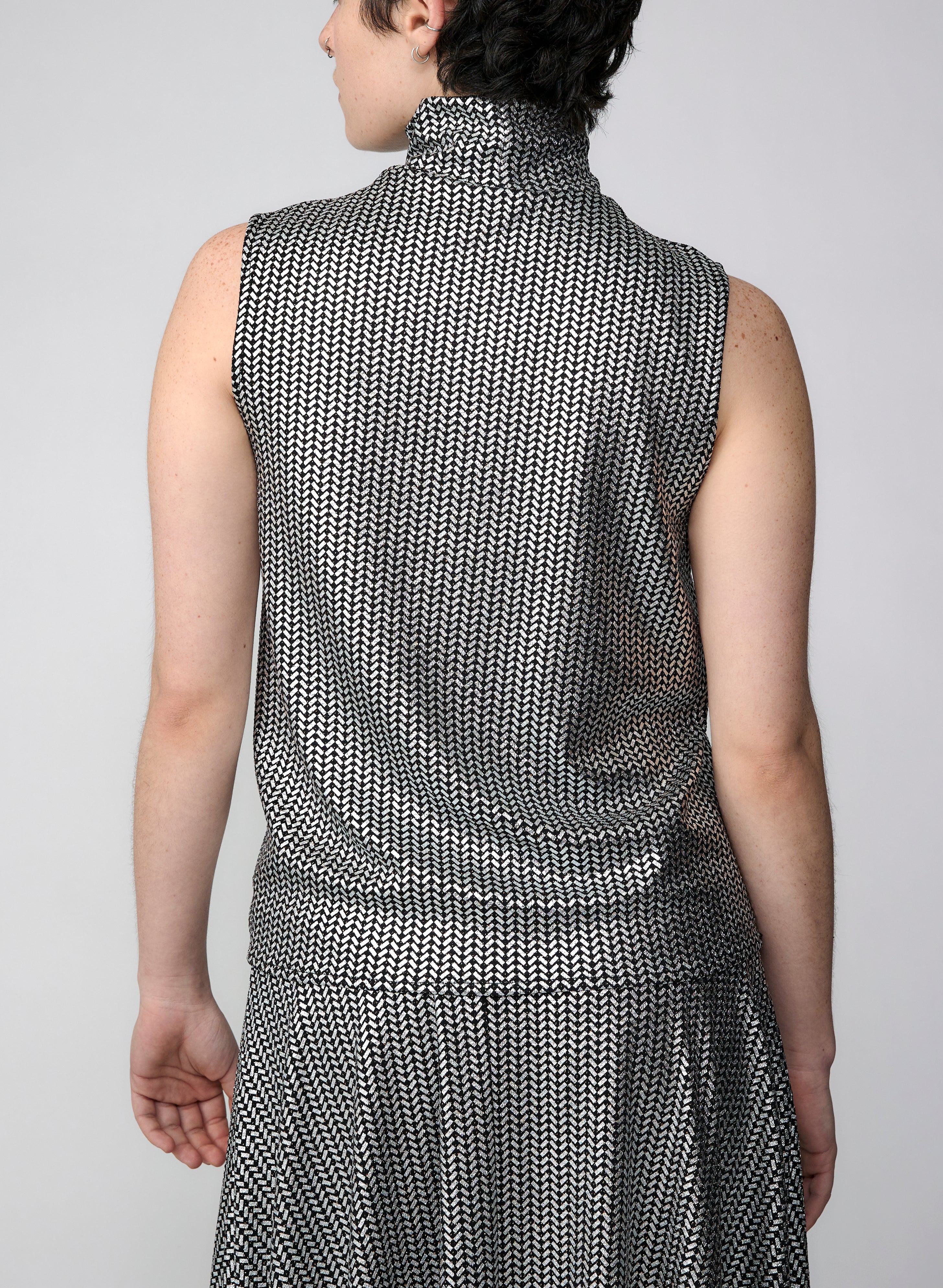 Sleeveless Turtleneck Top - Silver