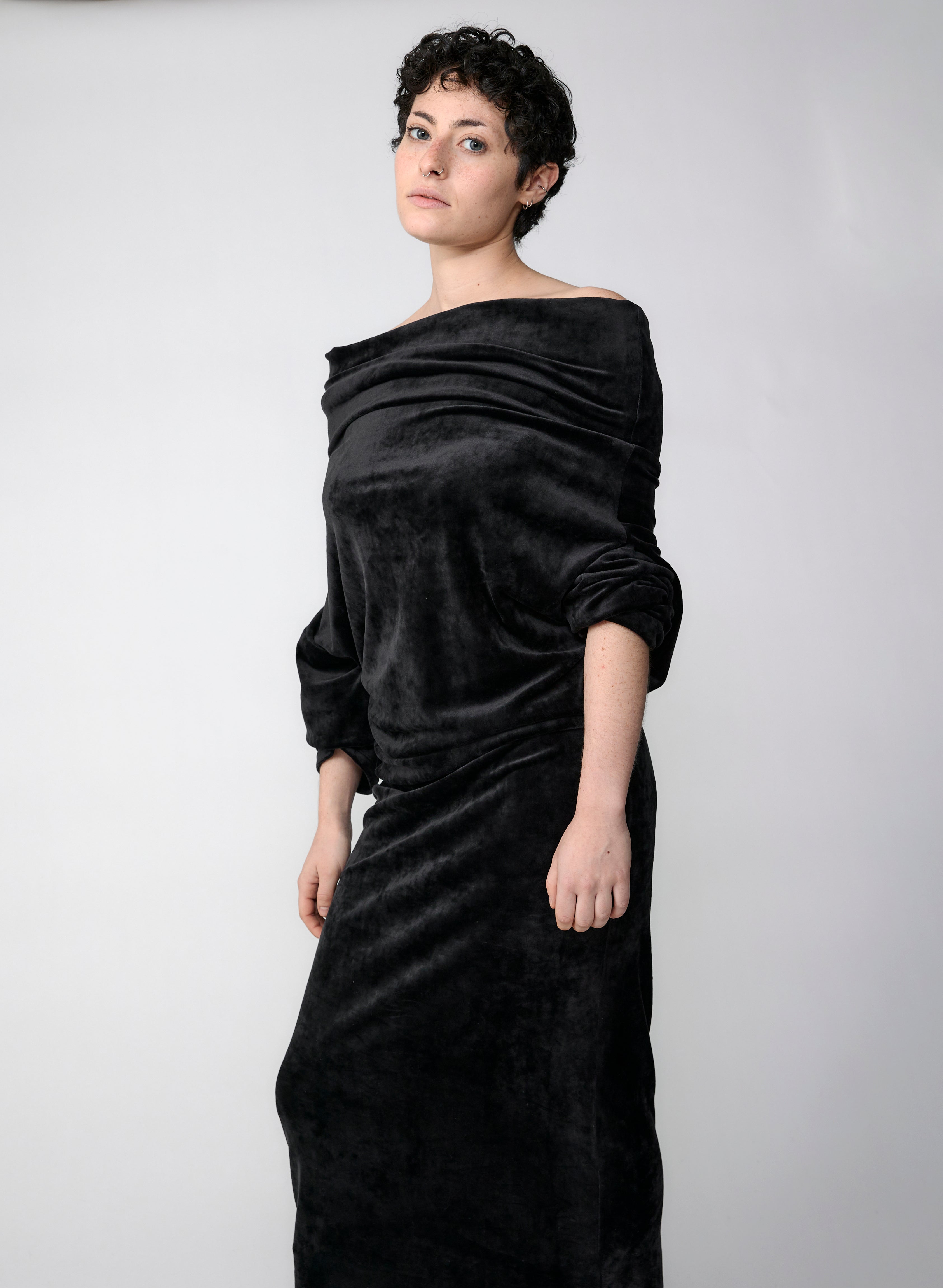 Crazy Sweater Dress - Black Velour (Pre-Order)