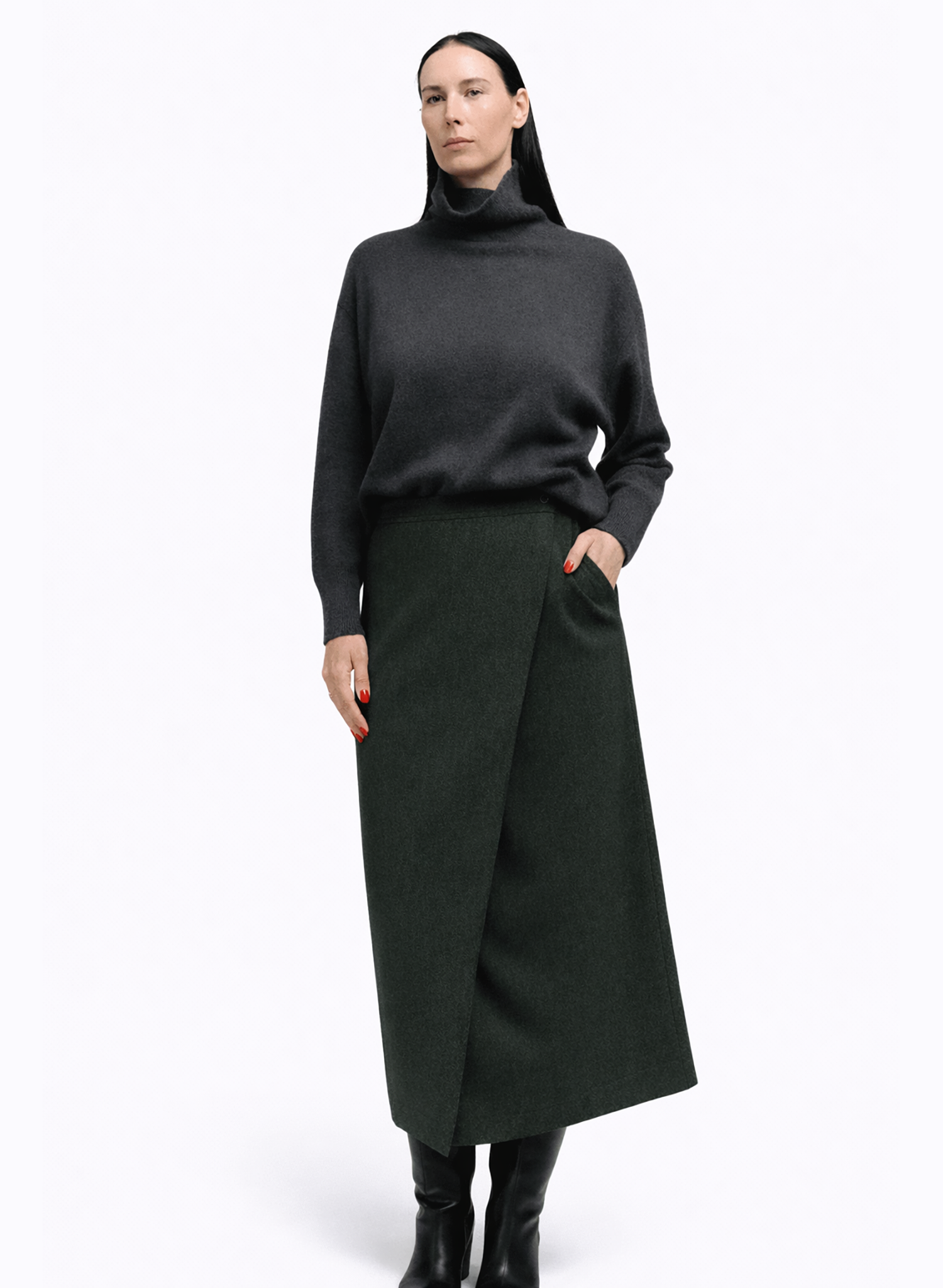 Atlas Wrap Skirt - Olive Herringbone