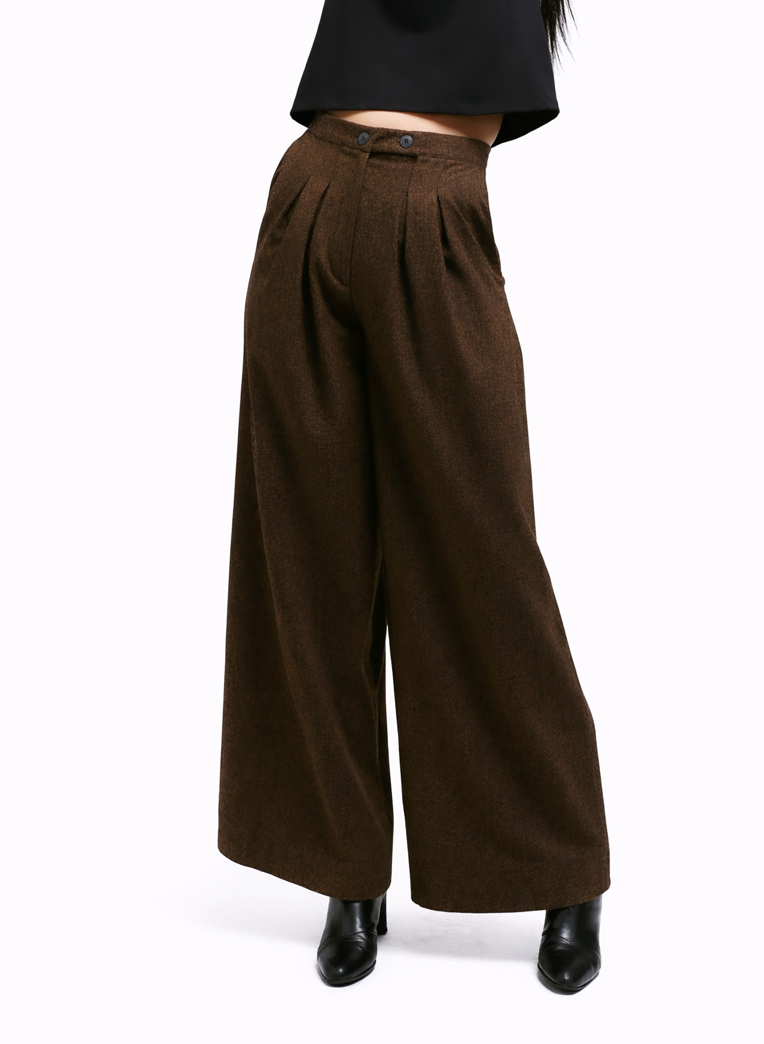Atlas Slouchy Trouser - Brown Herringbone