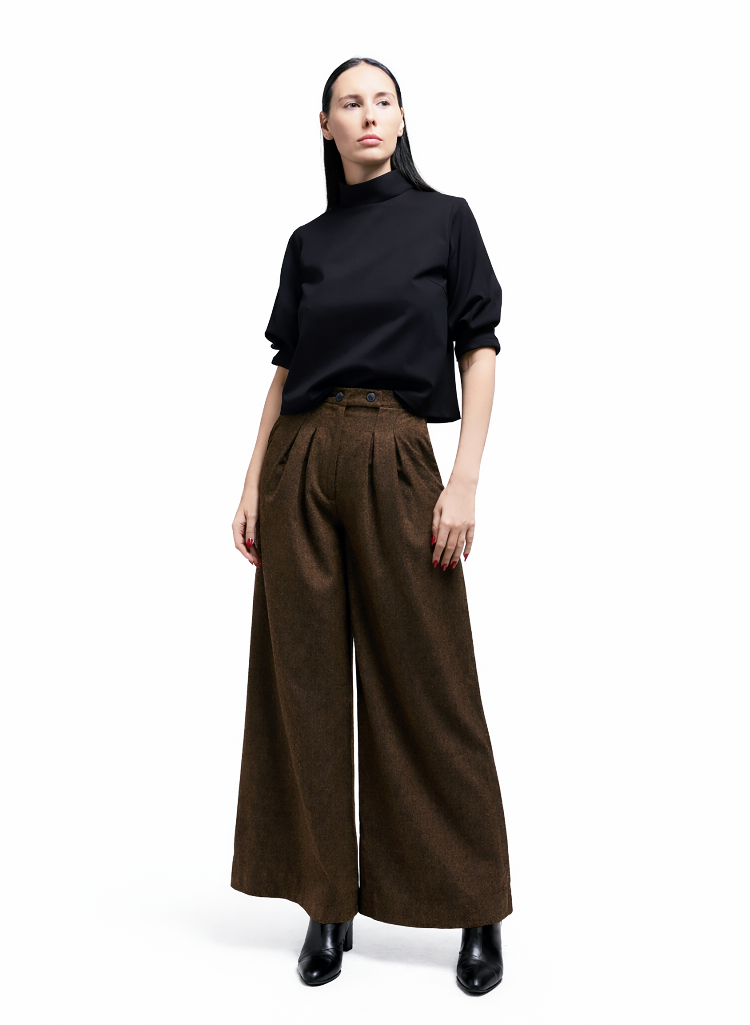 Atlas Slouchy Trouser - Brown Herringbone