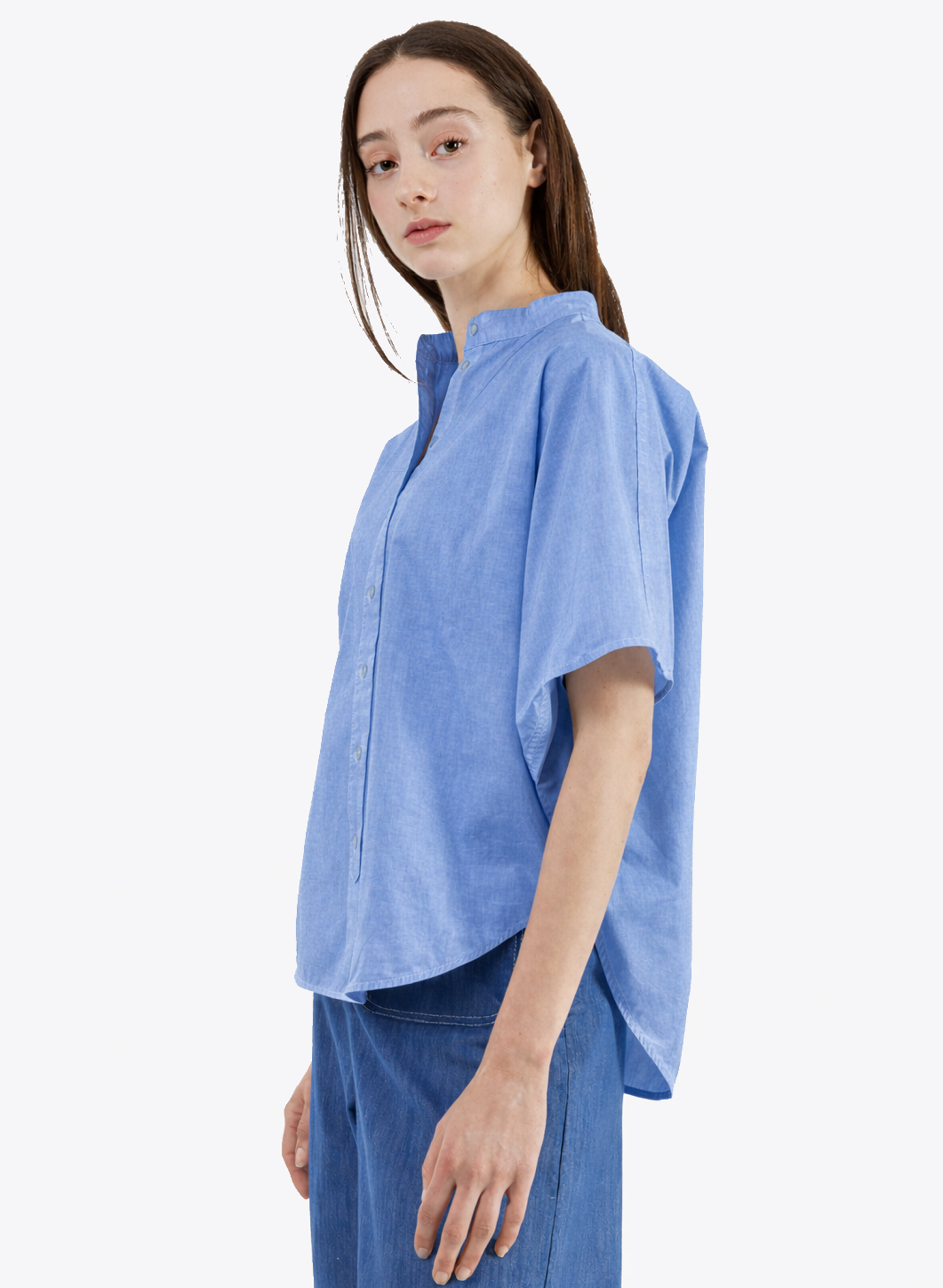 Rounded Hem Shirt - Blue