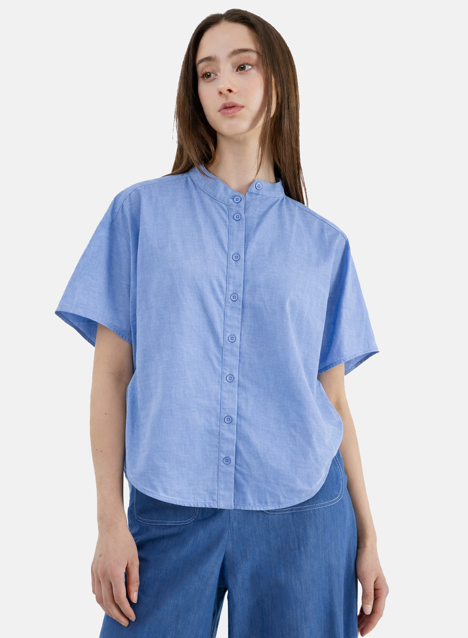 Rounded Hem Shirt - Blue