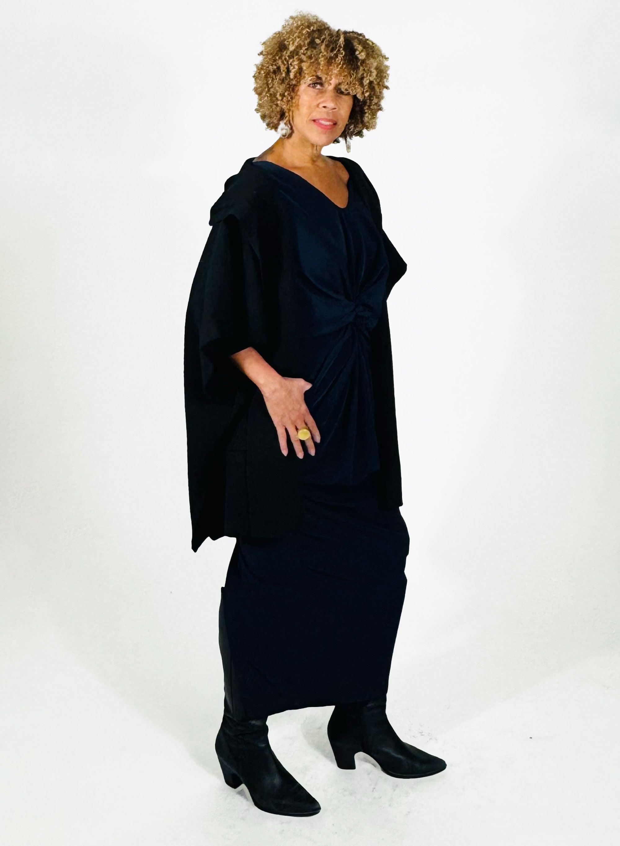 Hooded Cape Poncho - Black