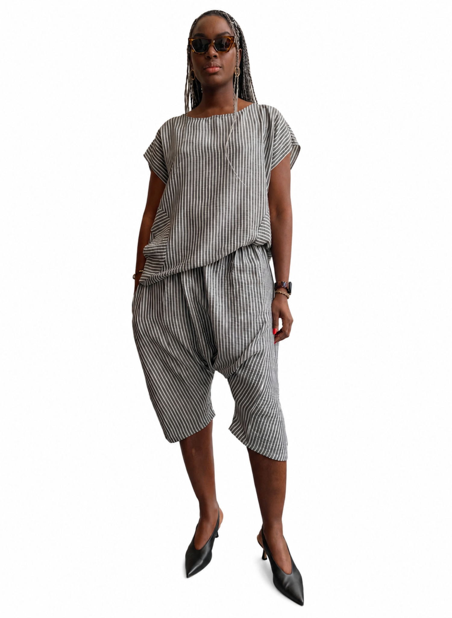 Circle Pocket Top - Black Stripe - Meg