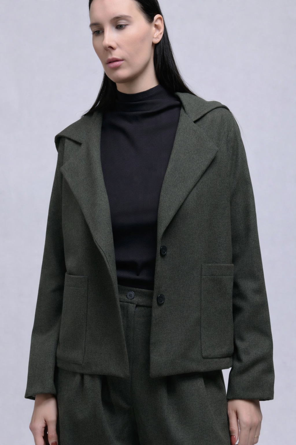 Atlas Hooded Jacket - Olive Herringbone