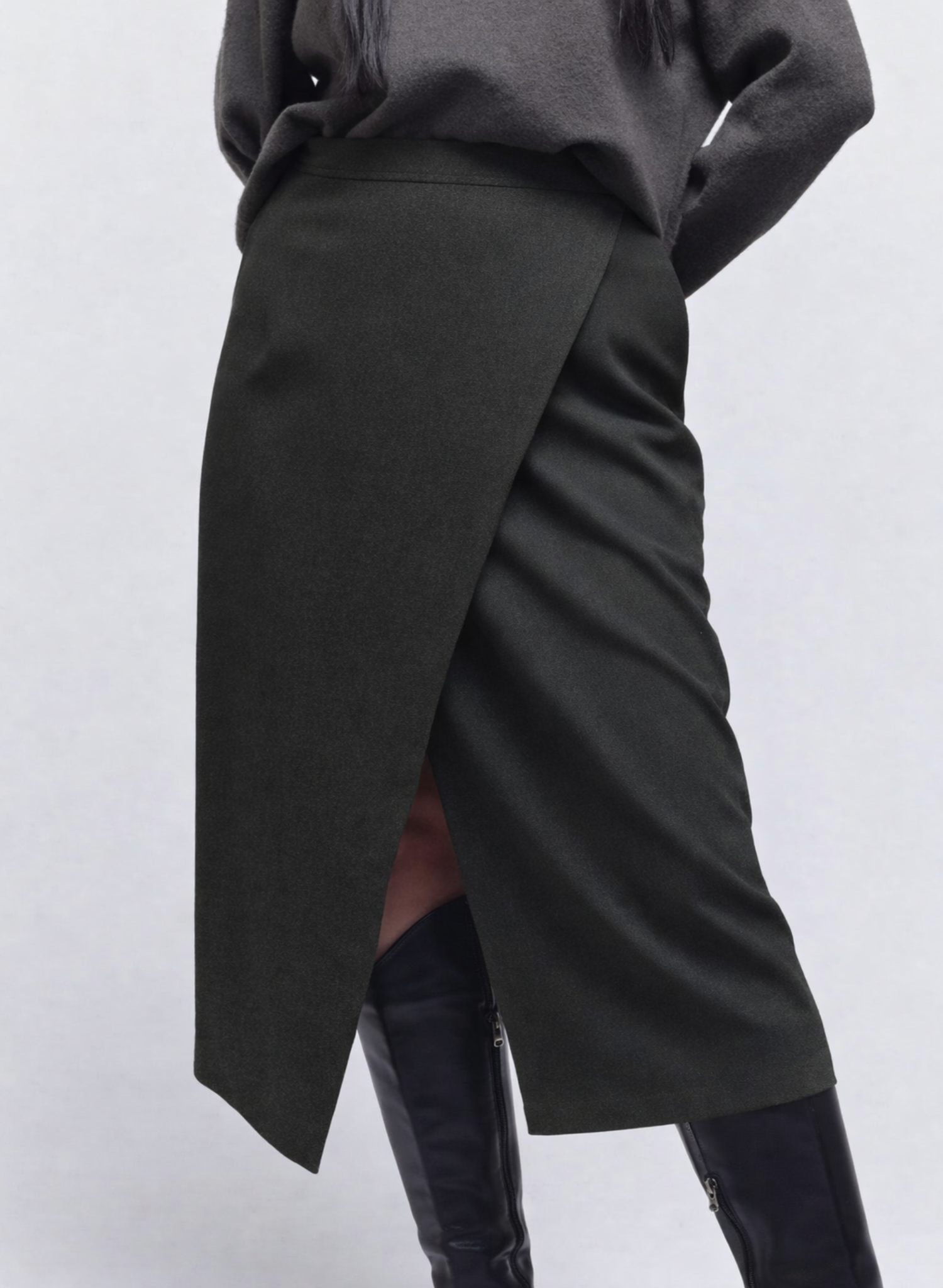 Atlas Wrap Skirt - Olive Herringbone