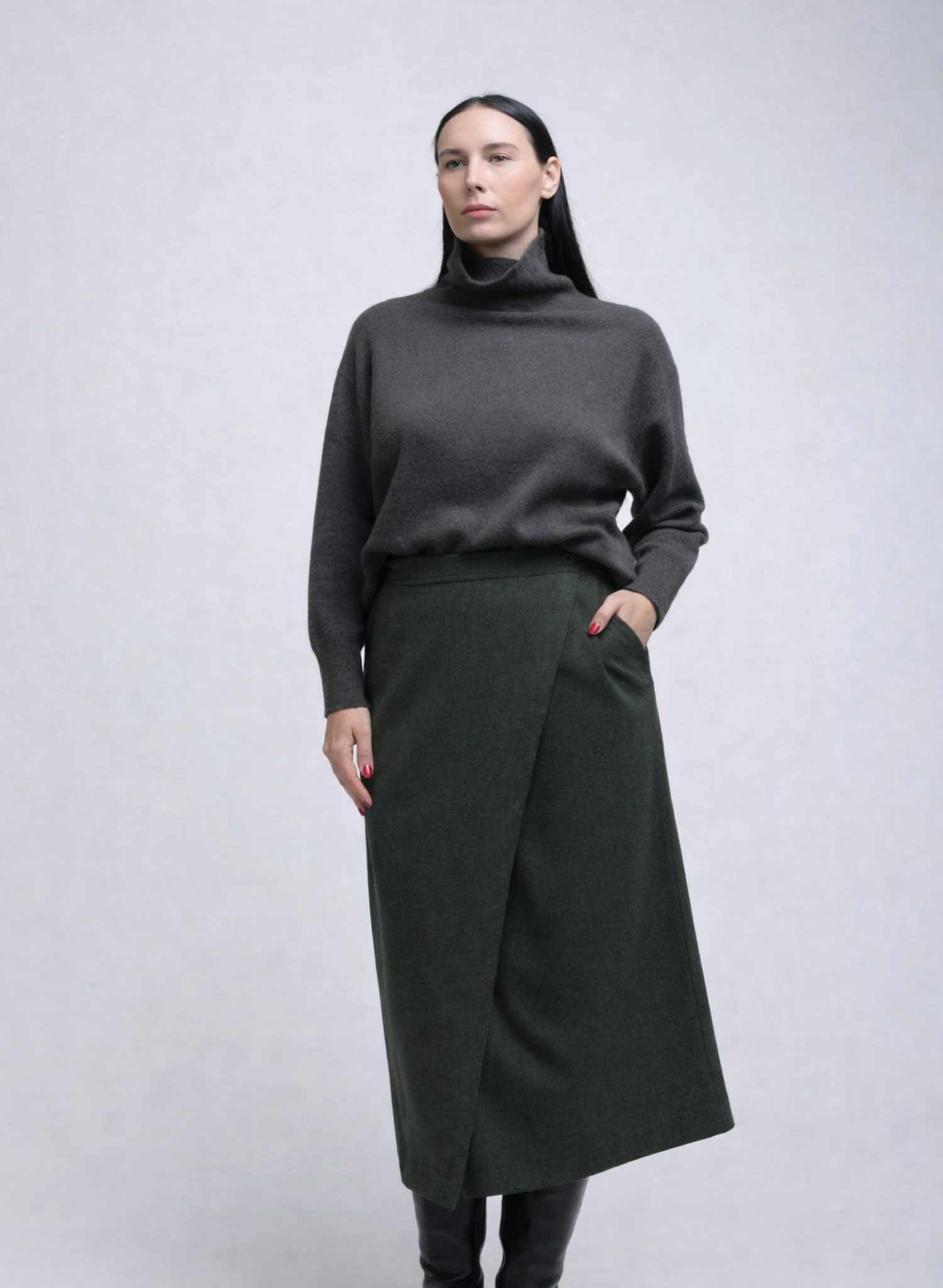 Atlas Wrap Skirt - Olive Herringbone