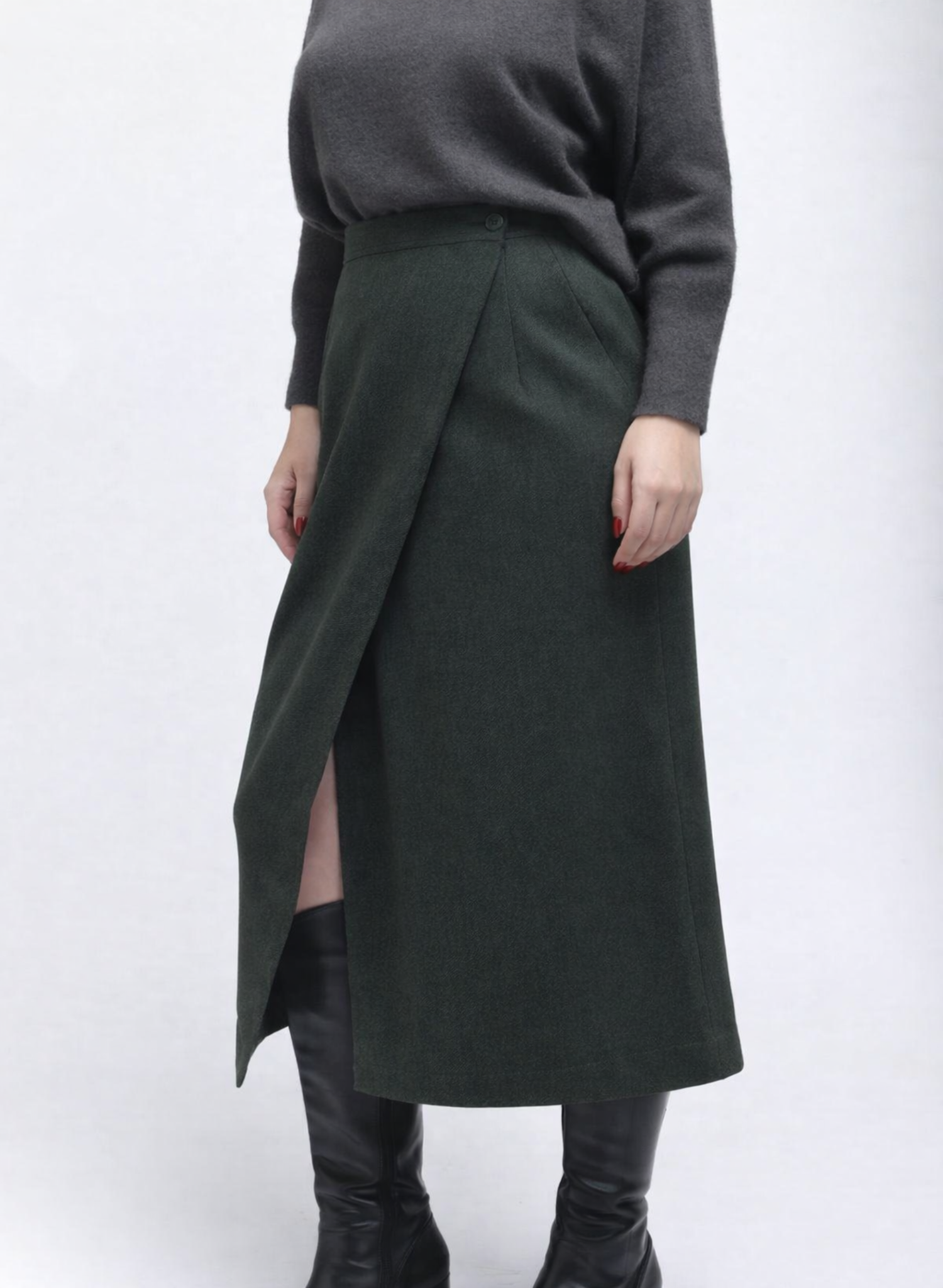 Atlas Wrap Skirt - Olive Herringbone