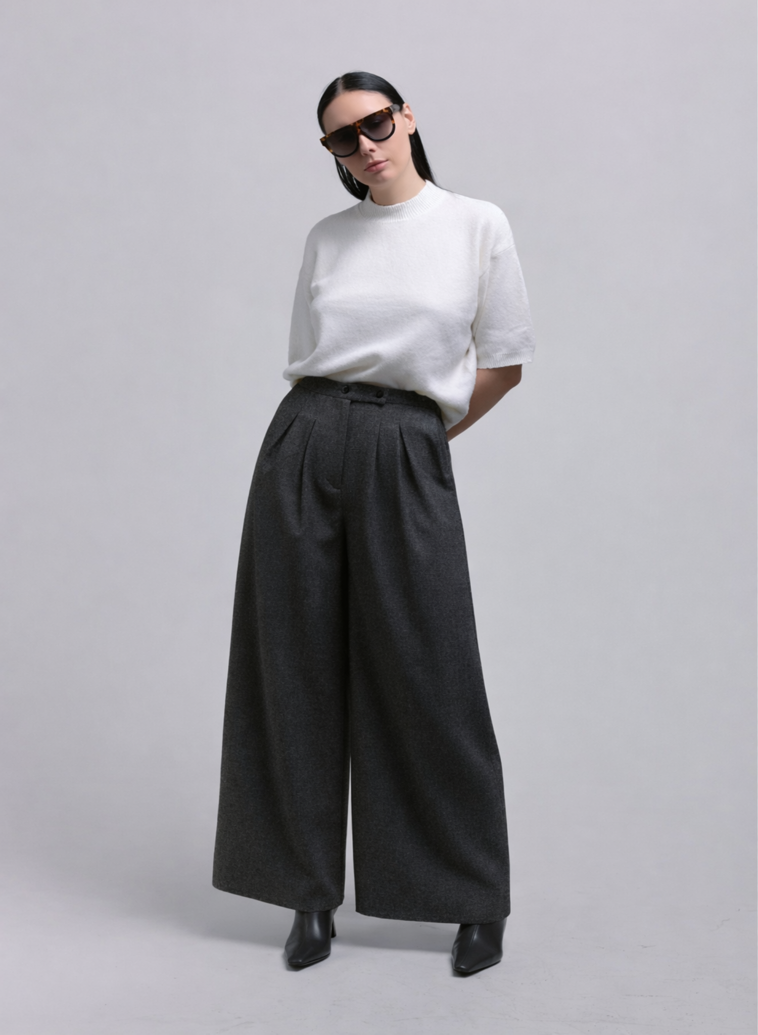 Atlas Slouchy Trouser - Grey Herringbone