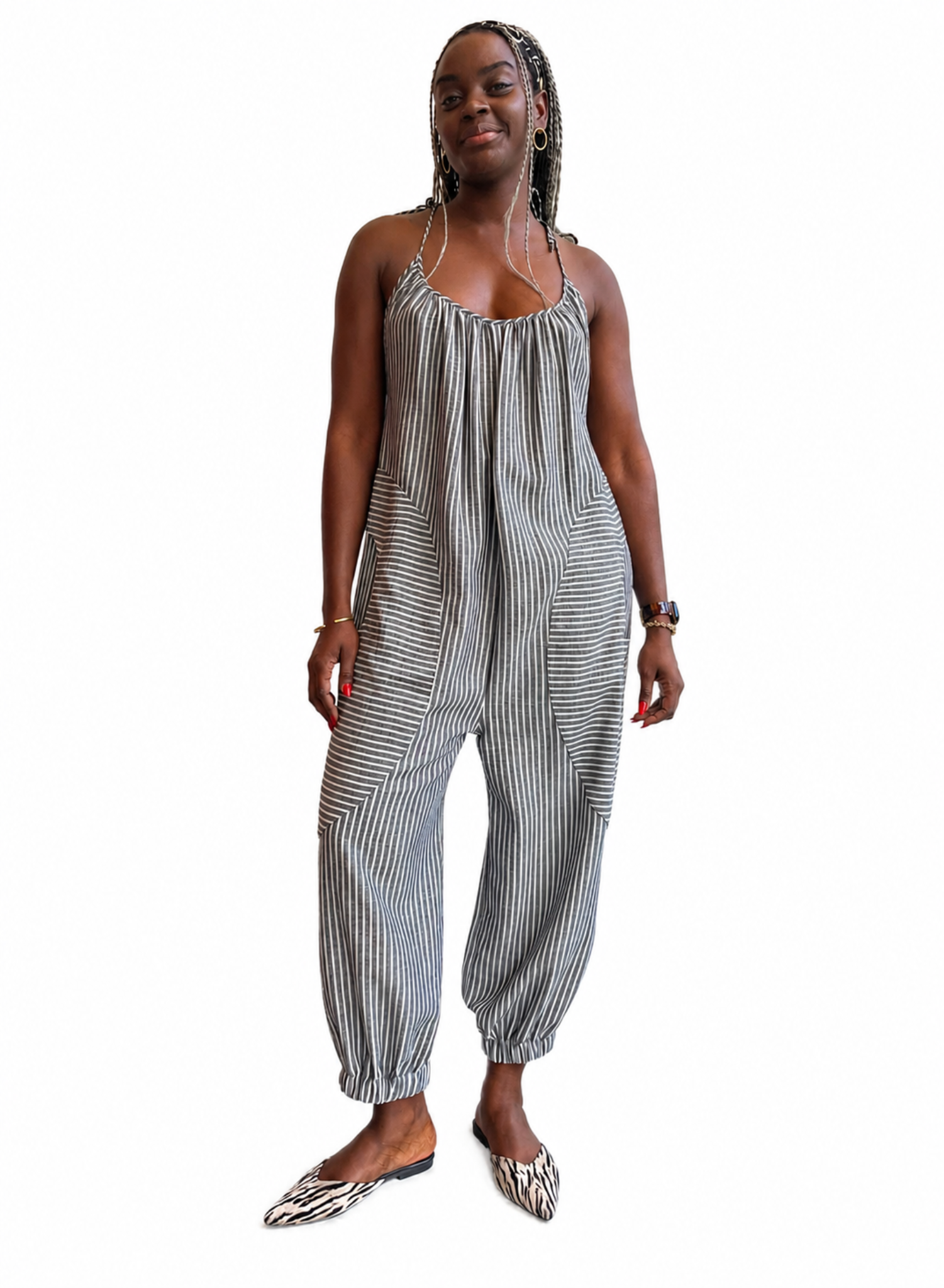 pinstripe seersucker summer jumpsuit