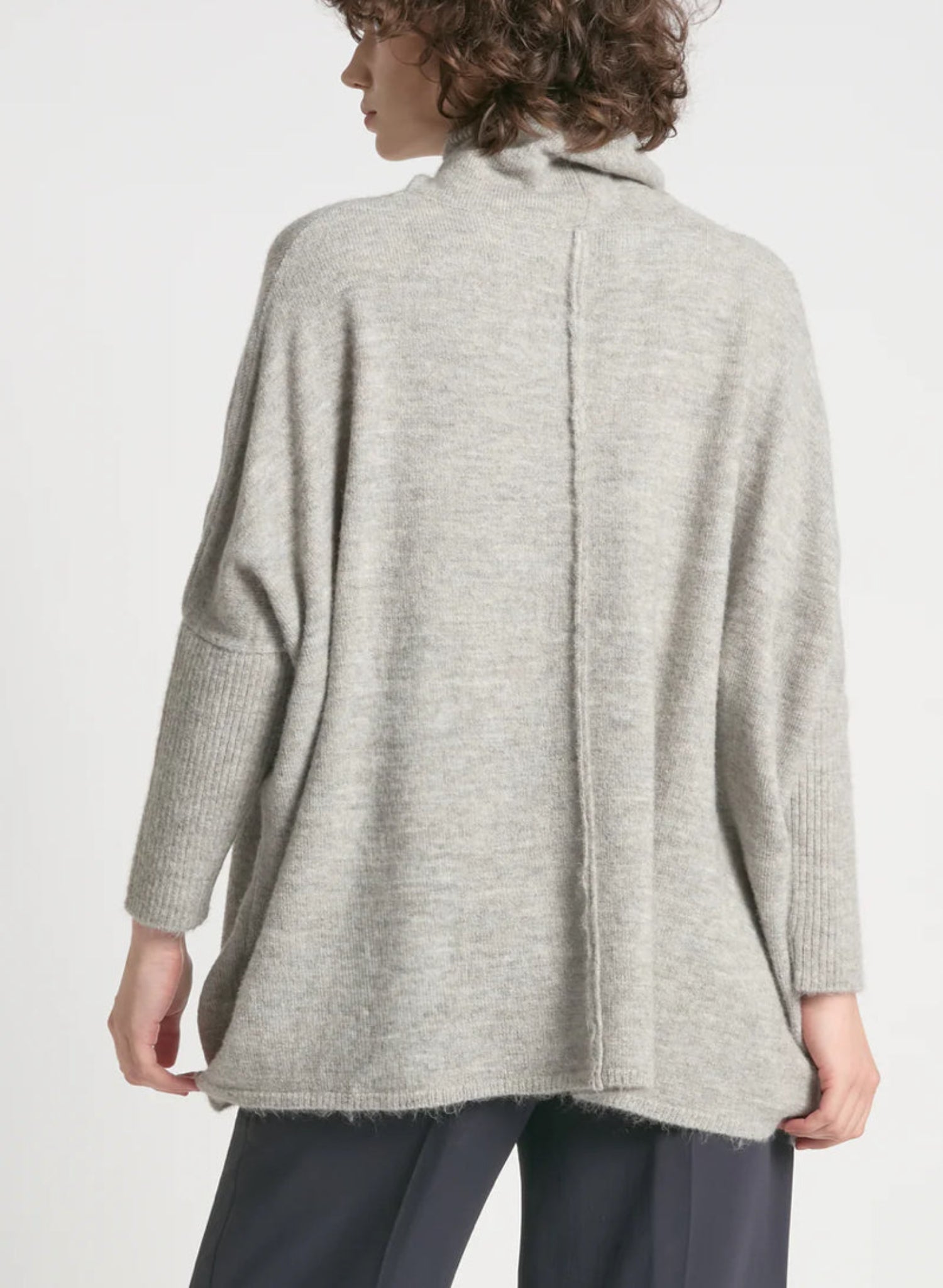 Soft Seamed Turtleneck Sweater - Light Grey