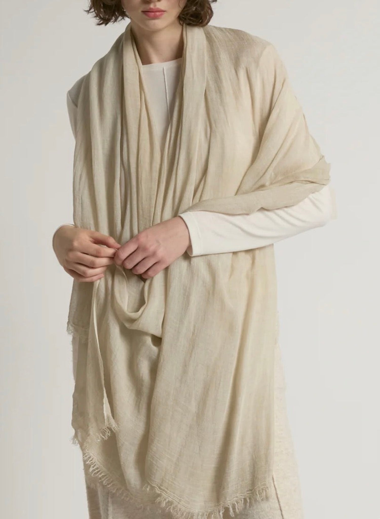 Lightweight wide sheer scarf shawl in oatmeal - light beige - off white