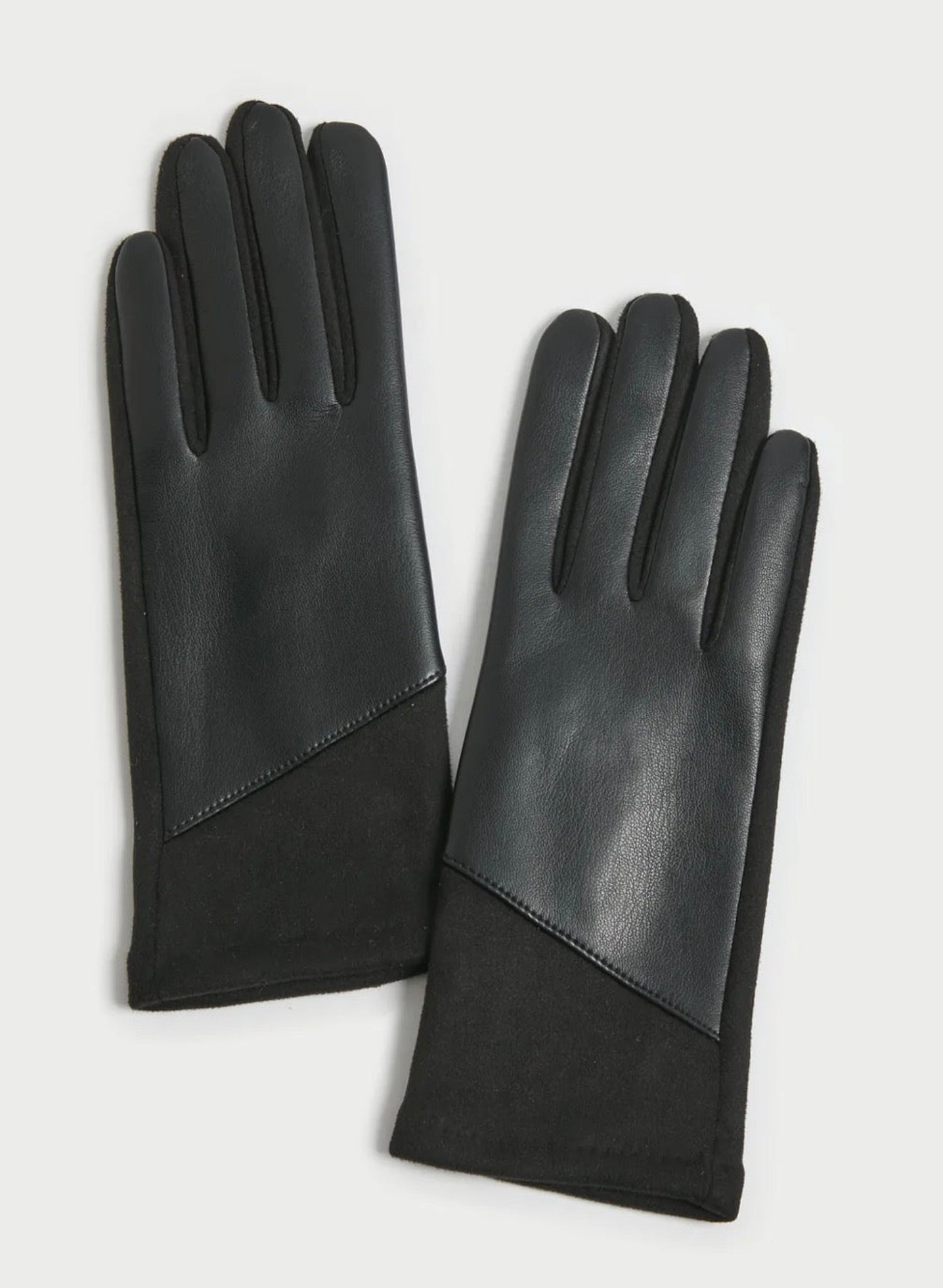 Faux leather Phone touch gloves, capability on finger tip Diagonal front panel Fabric 