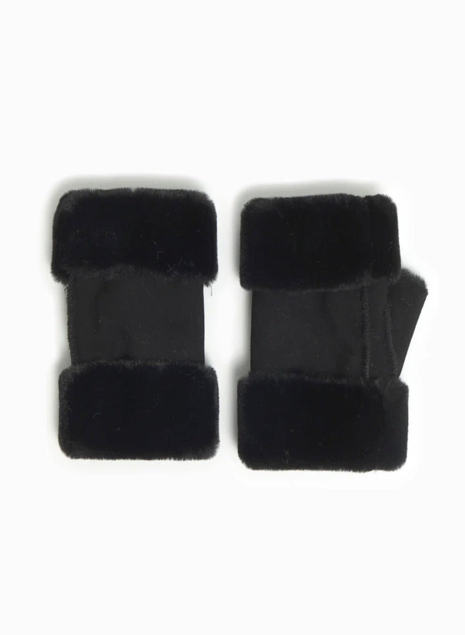 Sheepskin Shearling Fingerless Gloves - Black